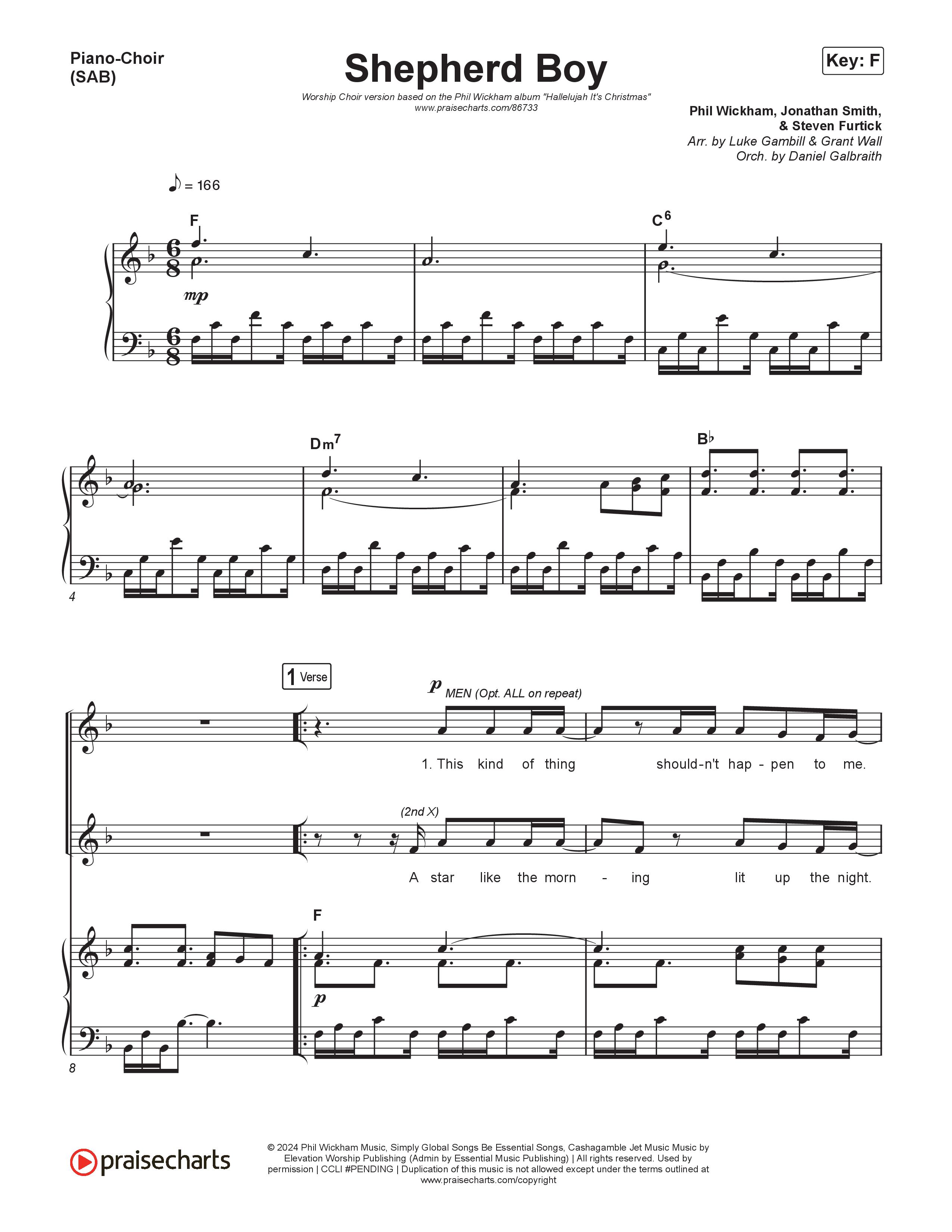 Shepherd Boy (Worship Choir/SAB) Piano/Choir (SAB) (Phil Wickham / Arr. Luke Gambill)