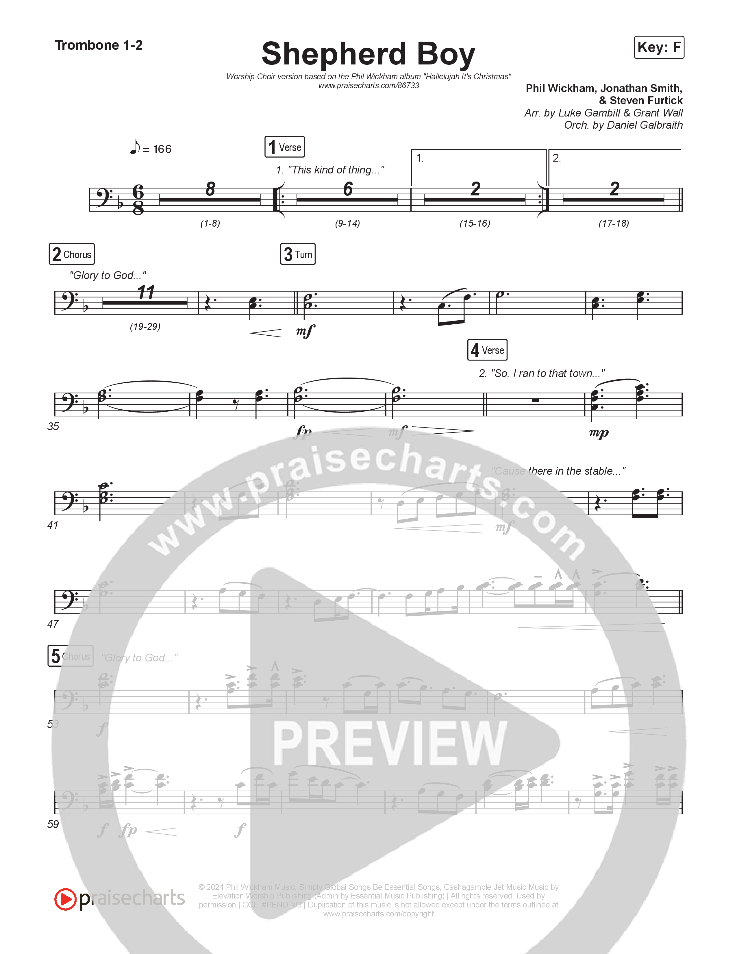 Shepherd Boy (Worship Choir/SAB) Trombone 1/2 (Phil Wickham / Arr. Luke Gambill)