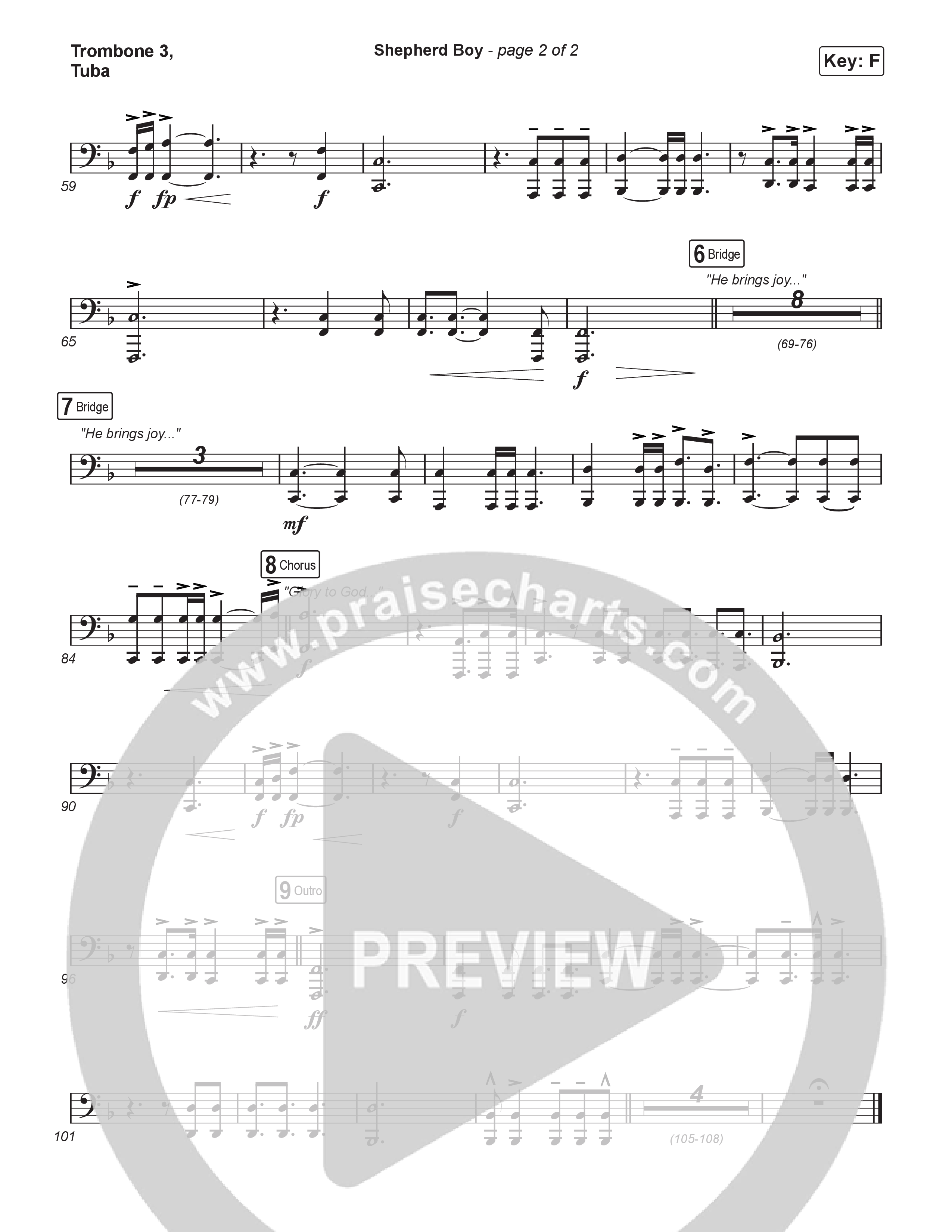 Shepherd Boy (Worship Choir/SAB) Trombone 3/Tuba (Phil Wickham / Arr. Luke Gambill)