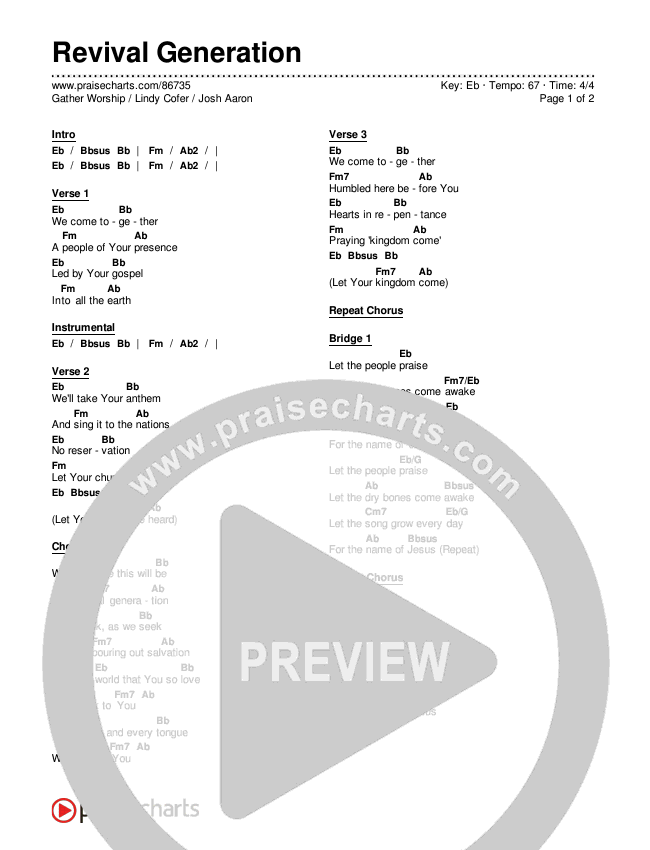 Revival Generation Chord Chart (Gather Worship / Lindy Cofer / Josh Aaron)