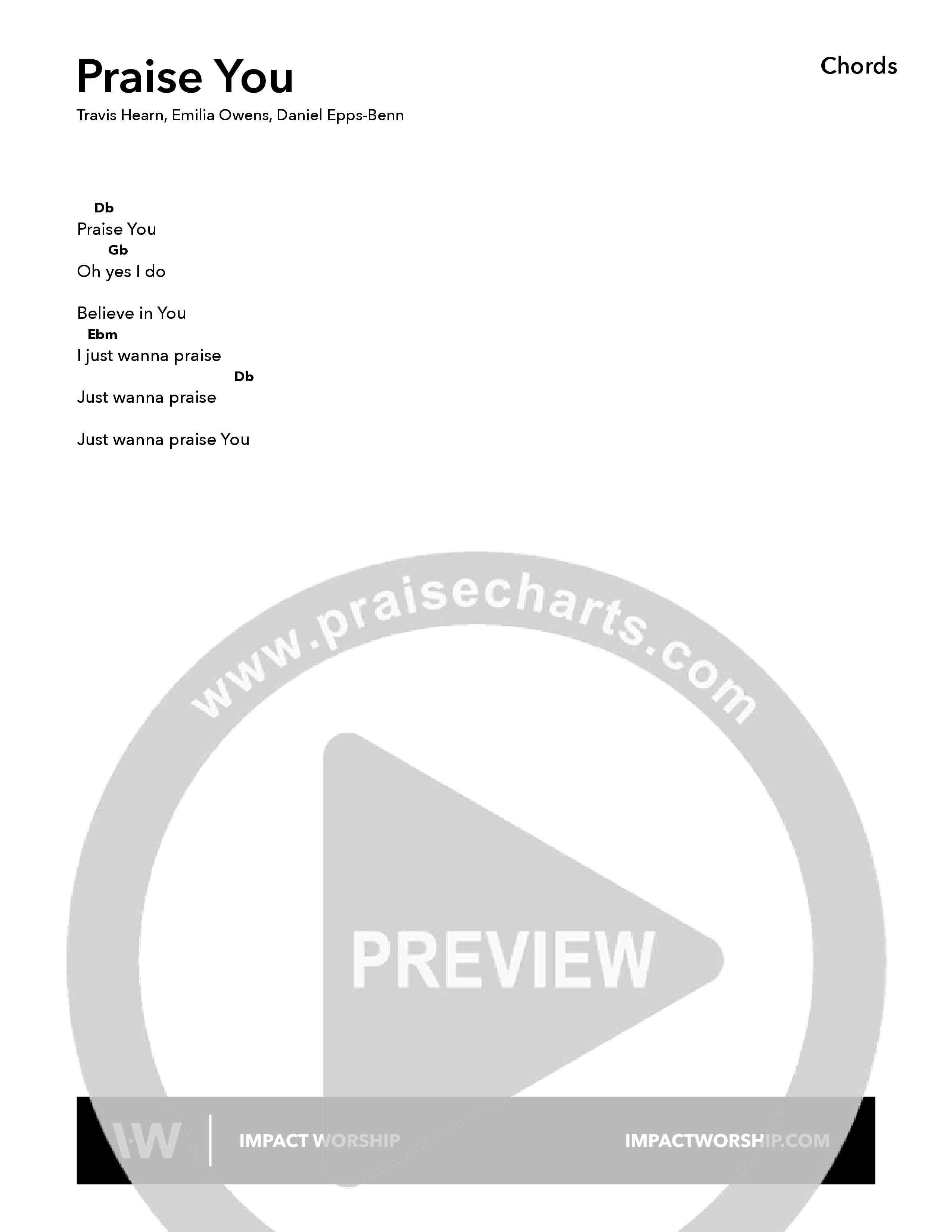 Praise You Chord Chart (Impact Worship)