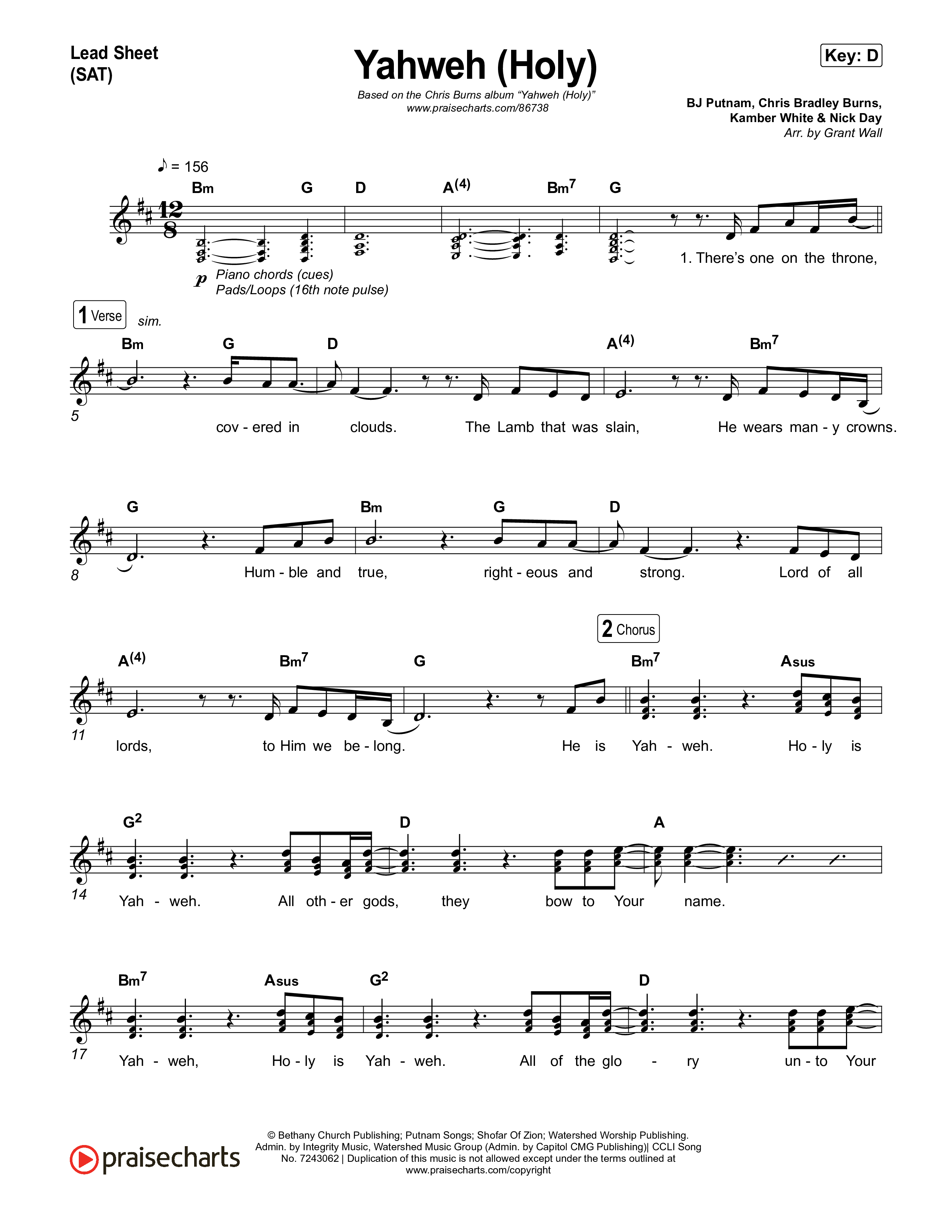 Yahweh (Holy) Lead Sheet (SAT) (Chris Burns / Danielle Burns)