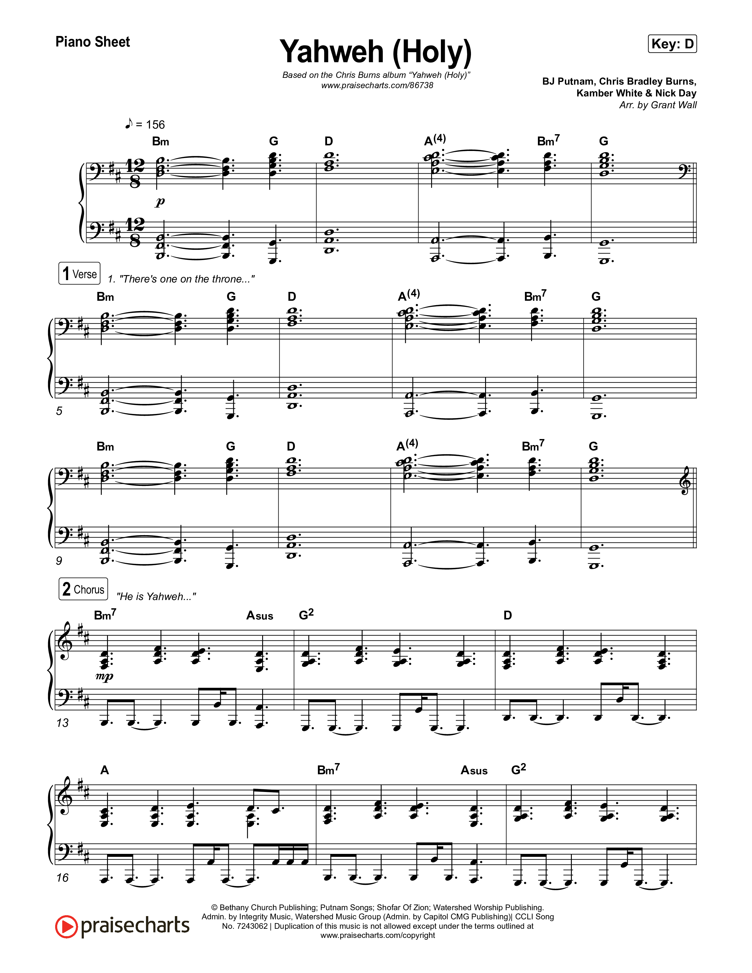 Yahweh (Holy) Piano Sheet (Chris Burns / Danielle Burns)