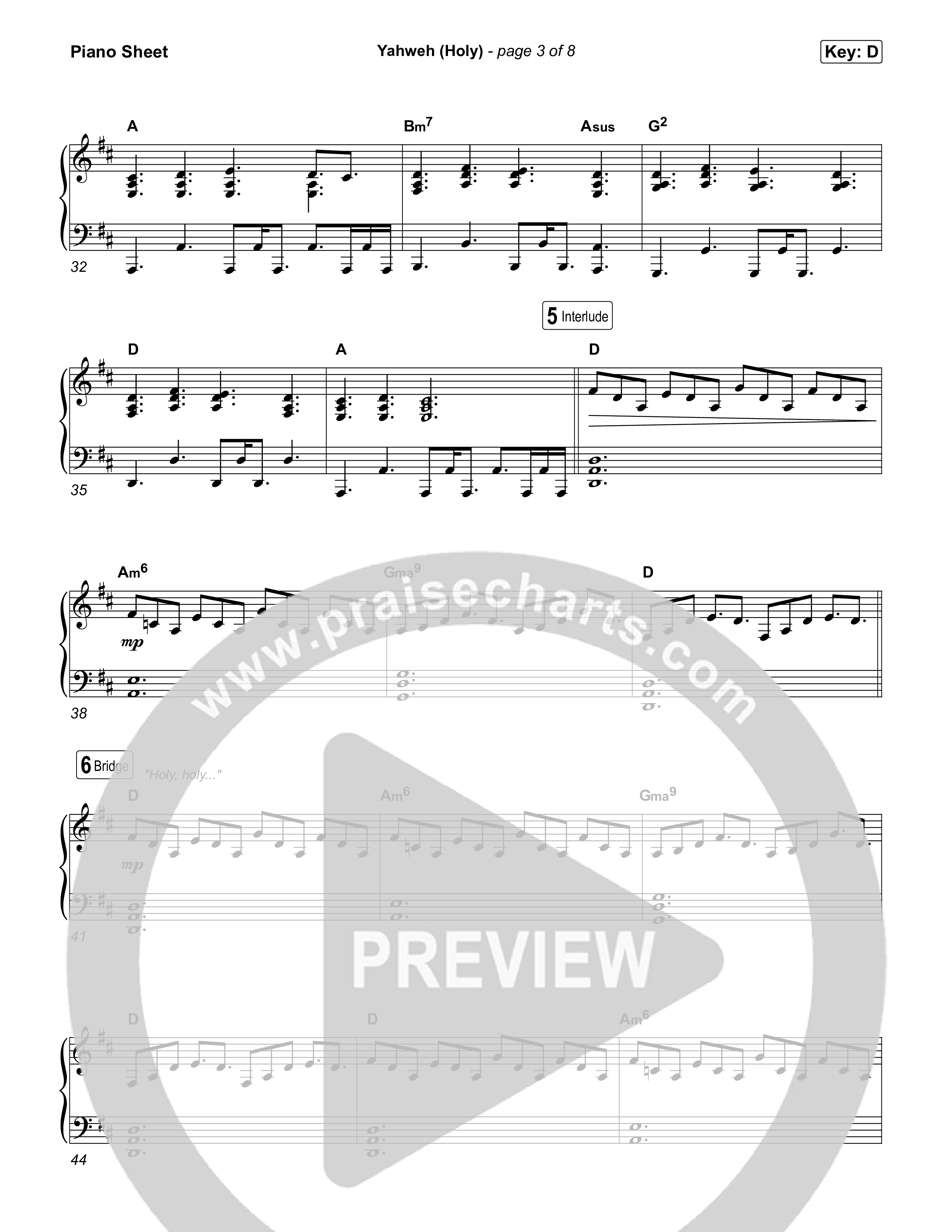Yahweh (Holy) Piano Sheet (Chris Burns / Danielle Burns)