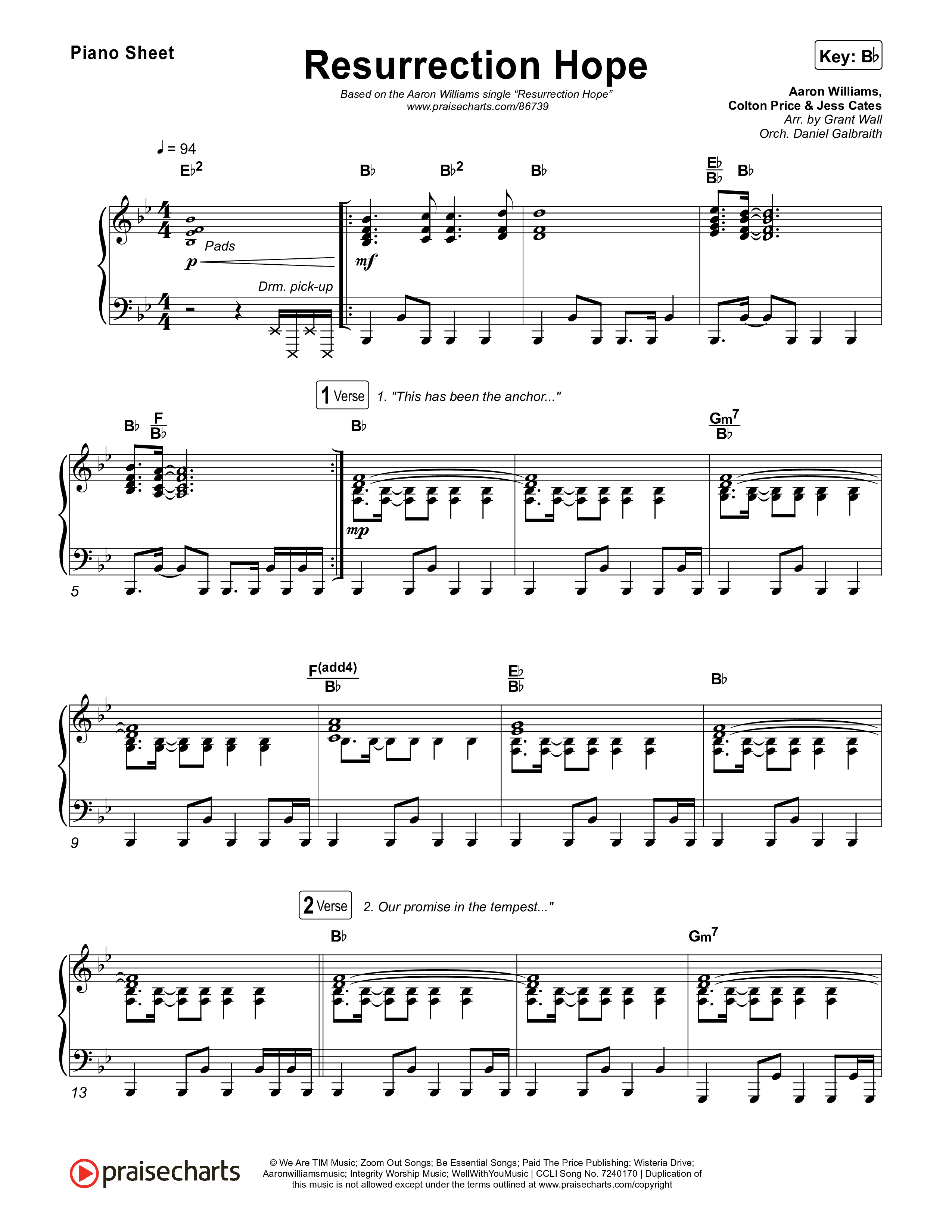 Resurrection Hope Piano Sheet (Aaron Williams)