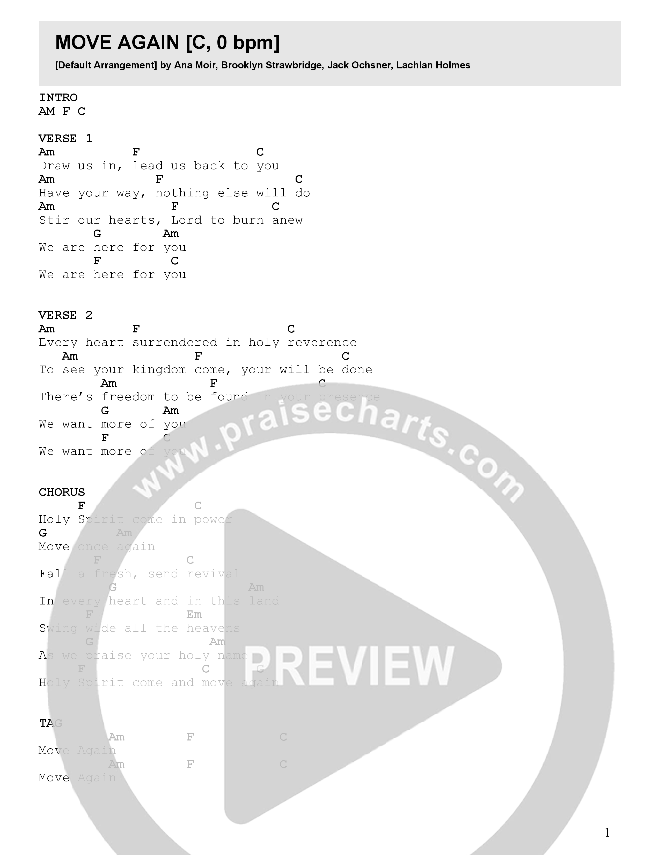 Move Again (Live) Chord Chart (Southland / Elevation Youth)