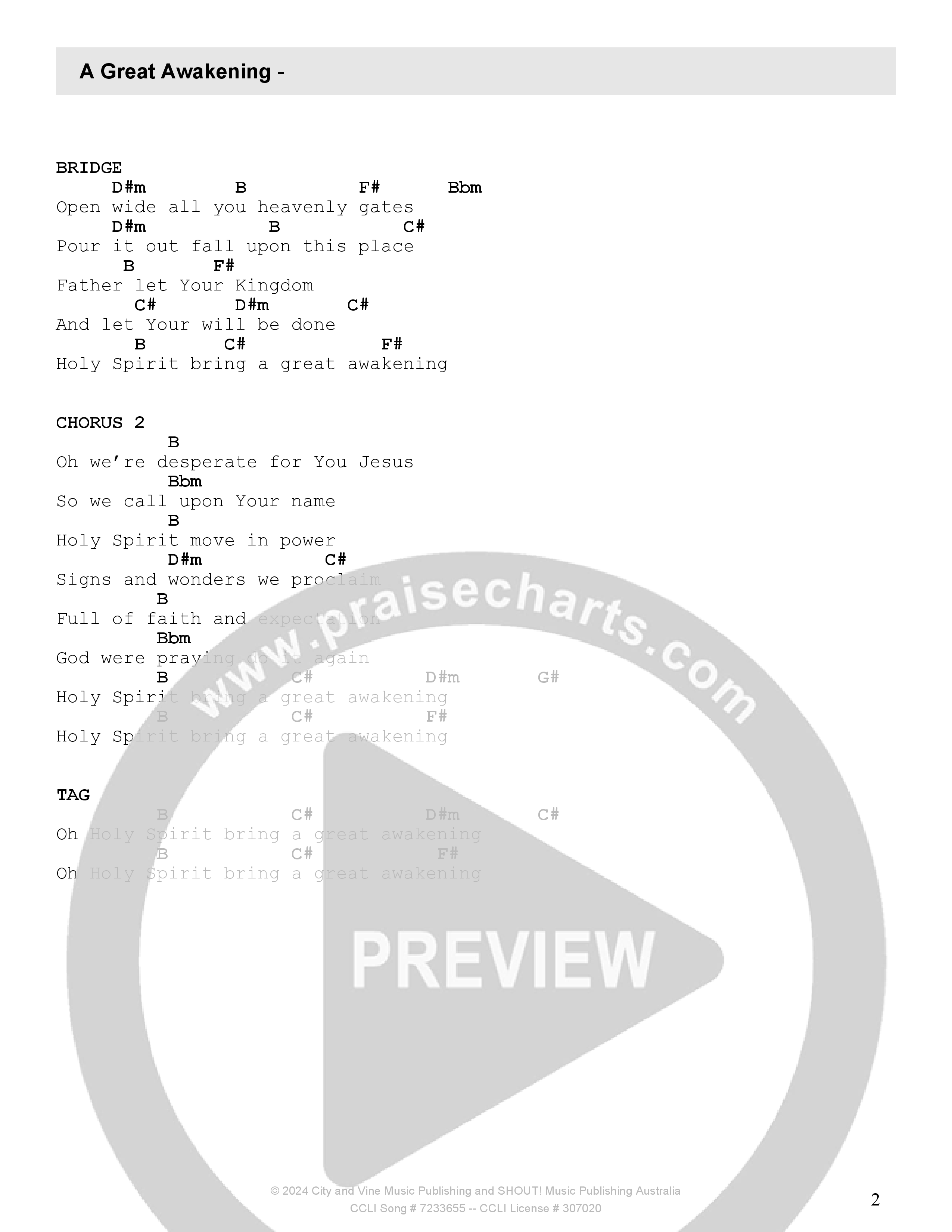 A Great Awakening (Live) Chord Chart (Southland / Elevation Youth)