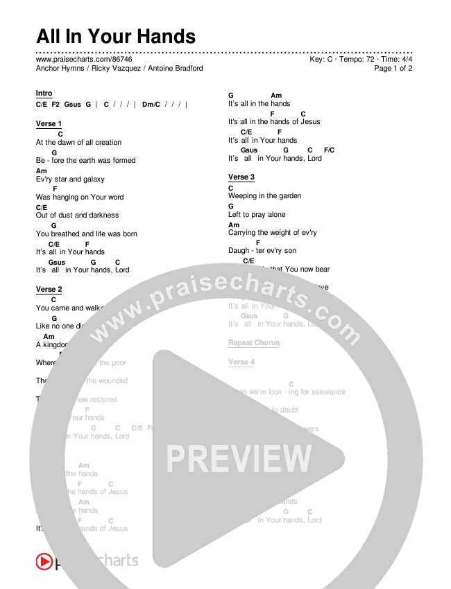 All In Your Hands Chord Chart (Anchor Hymns / Ricky Vazquez / Antoine Bradford)