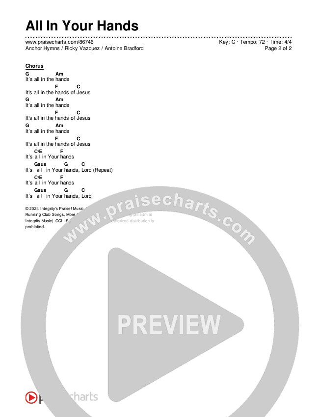 All In Your Hands Chord Chart (Anchor Hymns / Ricky Vazquez / Antoine Bradford)