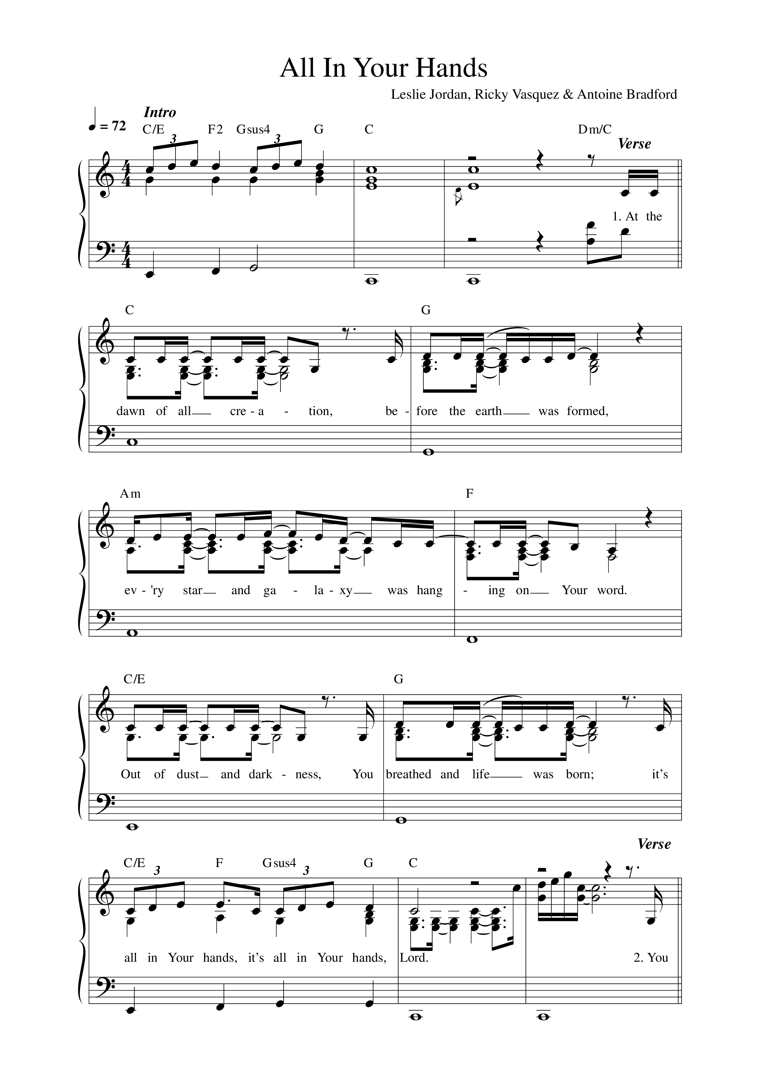All In Your Hands Lead Sheet Melody (Anchor Hymns / Ricky Vazquez / Antoine Bradford)