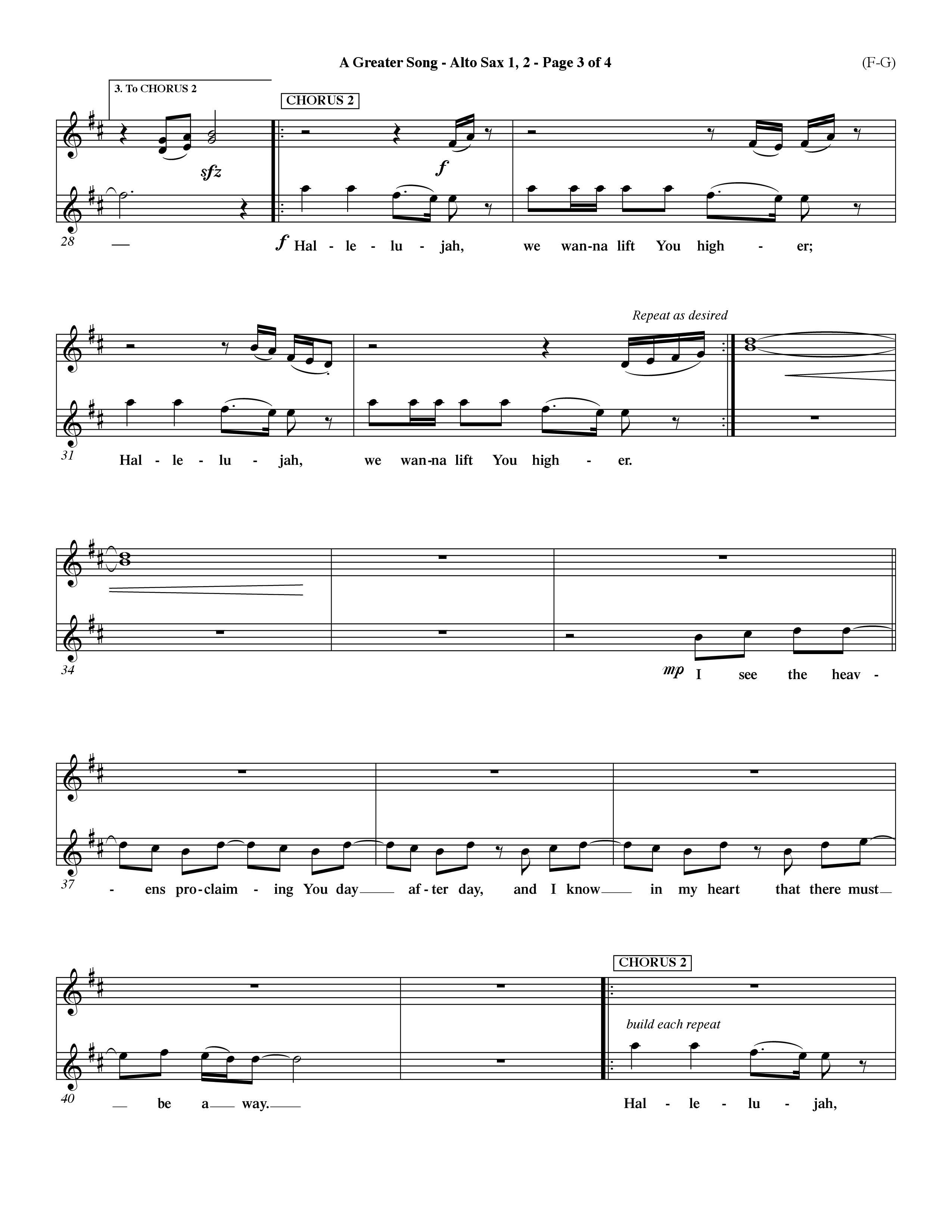 A Greater Song (Choral Anthem SATB) Alto Sax 1/2 (Word Music Choral / Orch. Billy Payne)