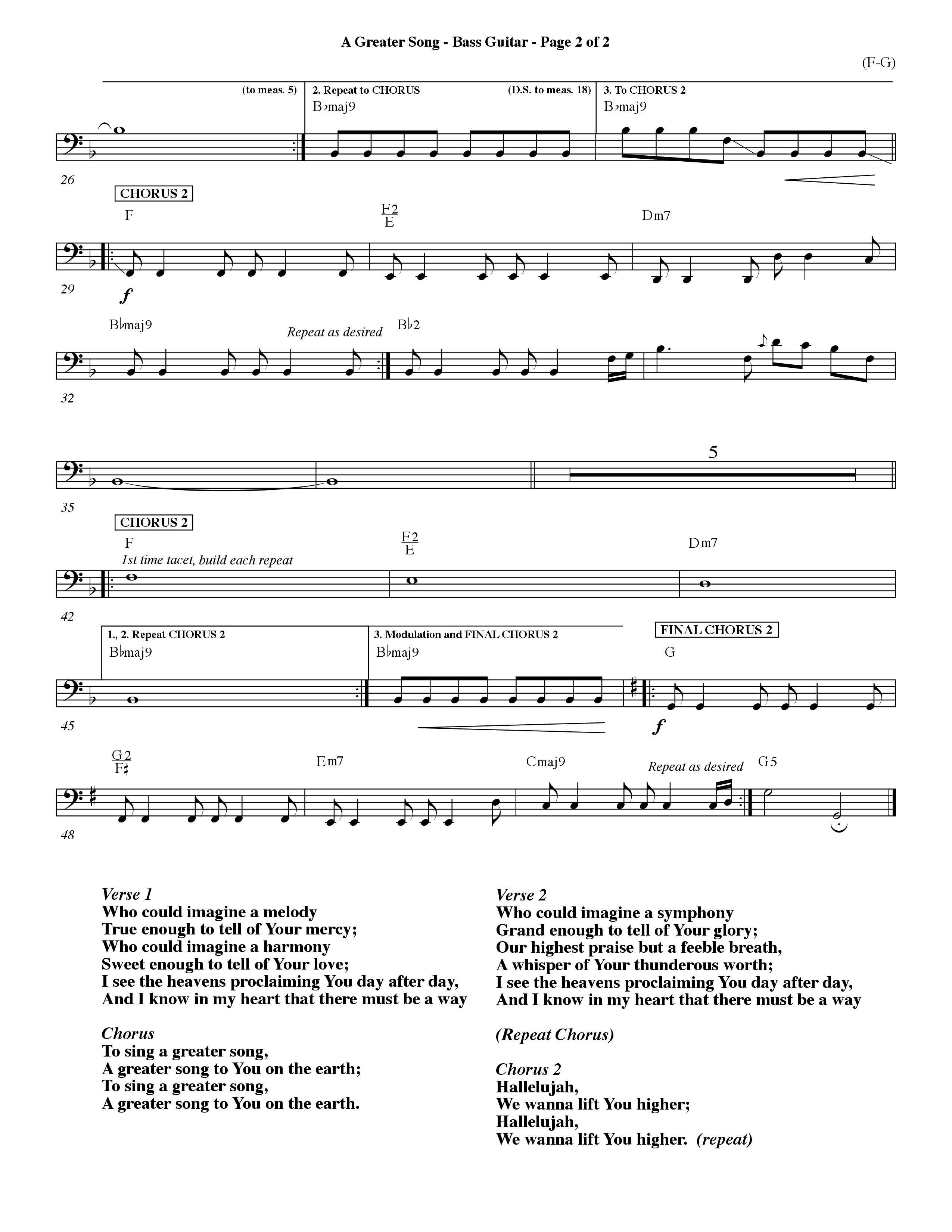 A Greater Song (Choral Anthem SATB) Bass Guitar (Word Music Choral / Orch. Billy Payne)