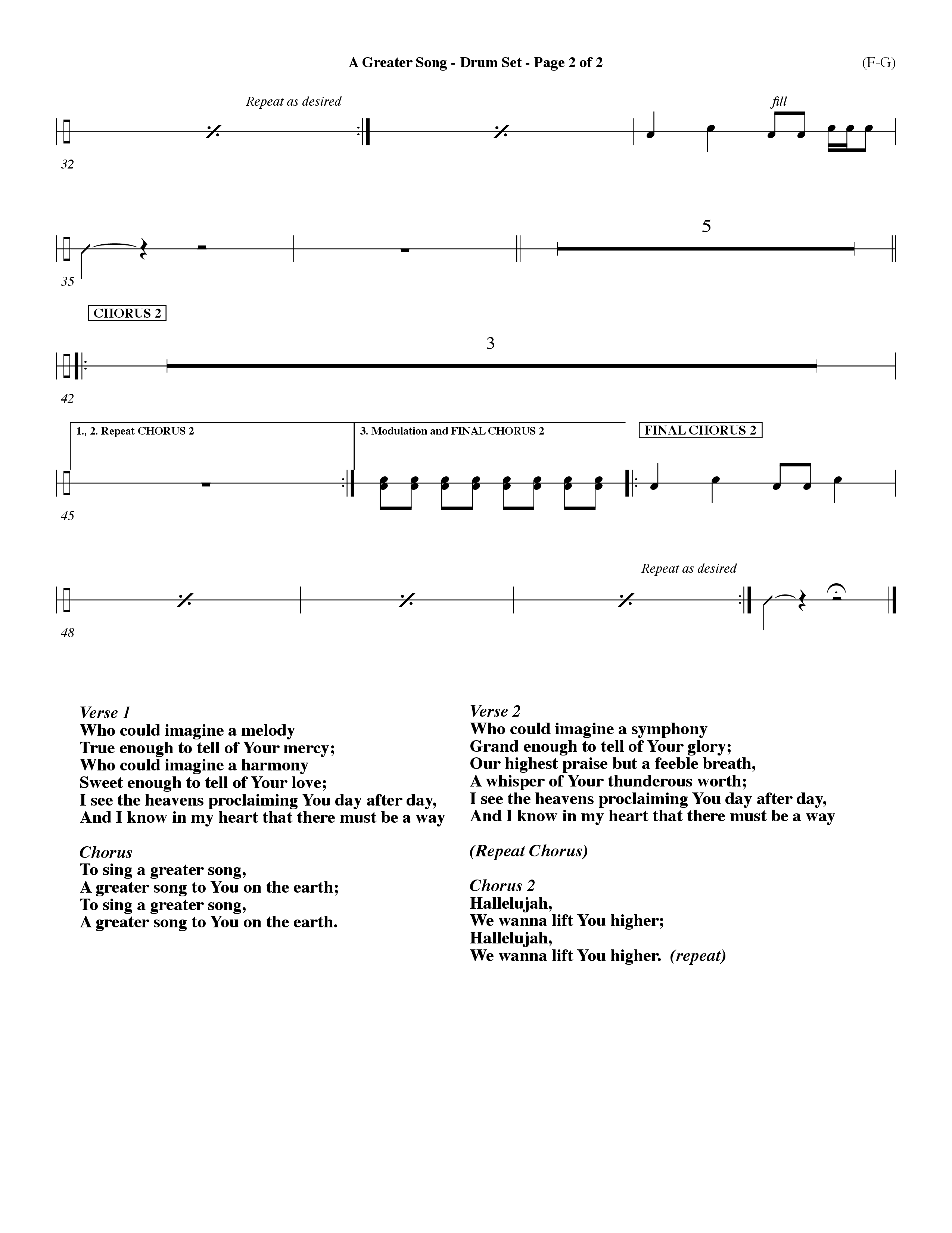 A Greater Song (Choral Anthem SATB) Drum Set (Word Music Choral / Orch. Billy Payne)
