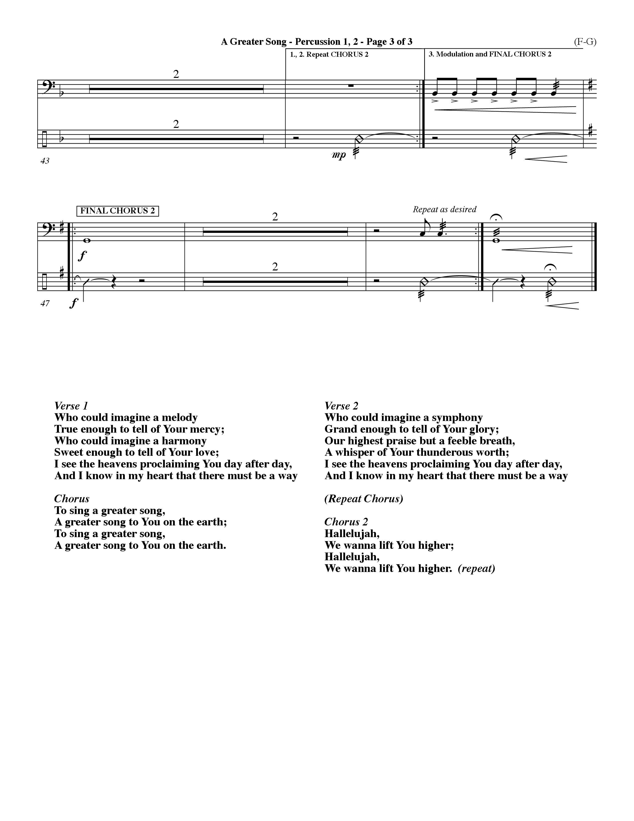 A Greater Song (Choral Anthem SATB) Percussion 1/2 (Word Music Choral / Orch. Billy Payne)