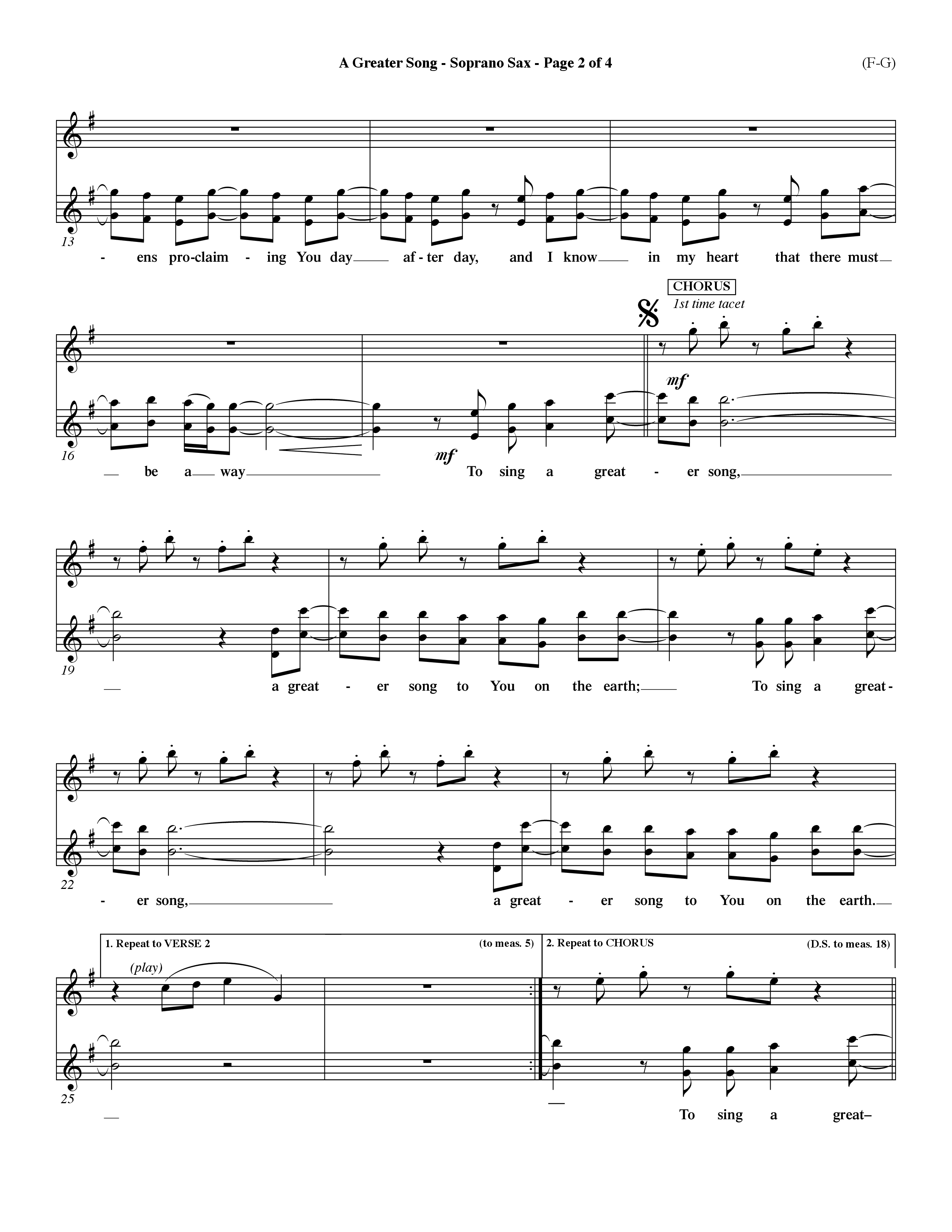 A Greater Song (Choral Anthem SATB) Saxophone (Word Music Choral / Orch. Billy Payne)
