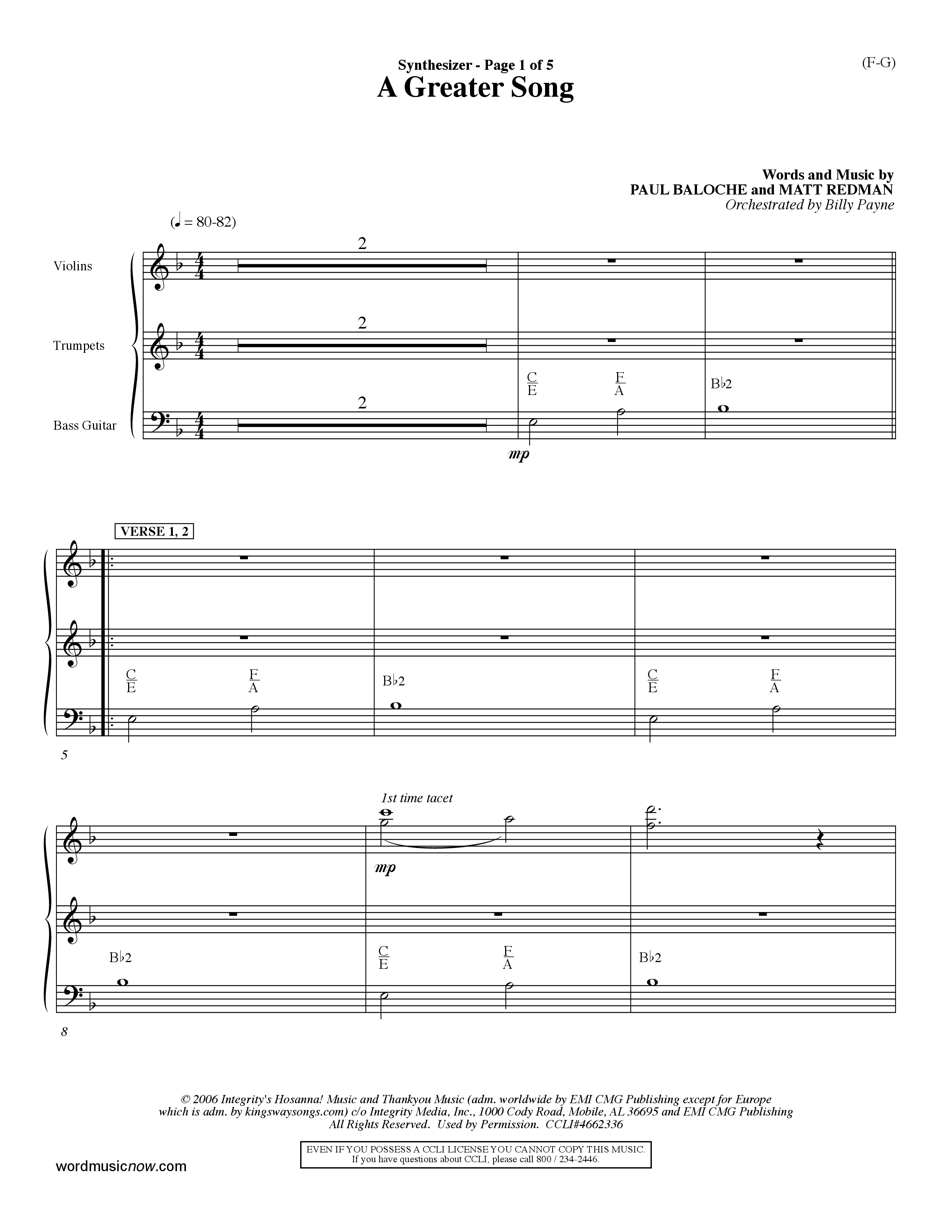 A Greater Song (Choral Anthem SATB) Synth (Word Music Choral / Orch. Billy Payne)