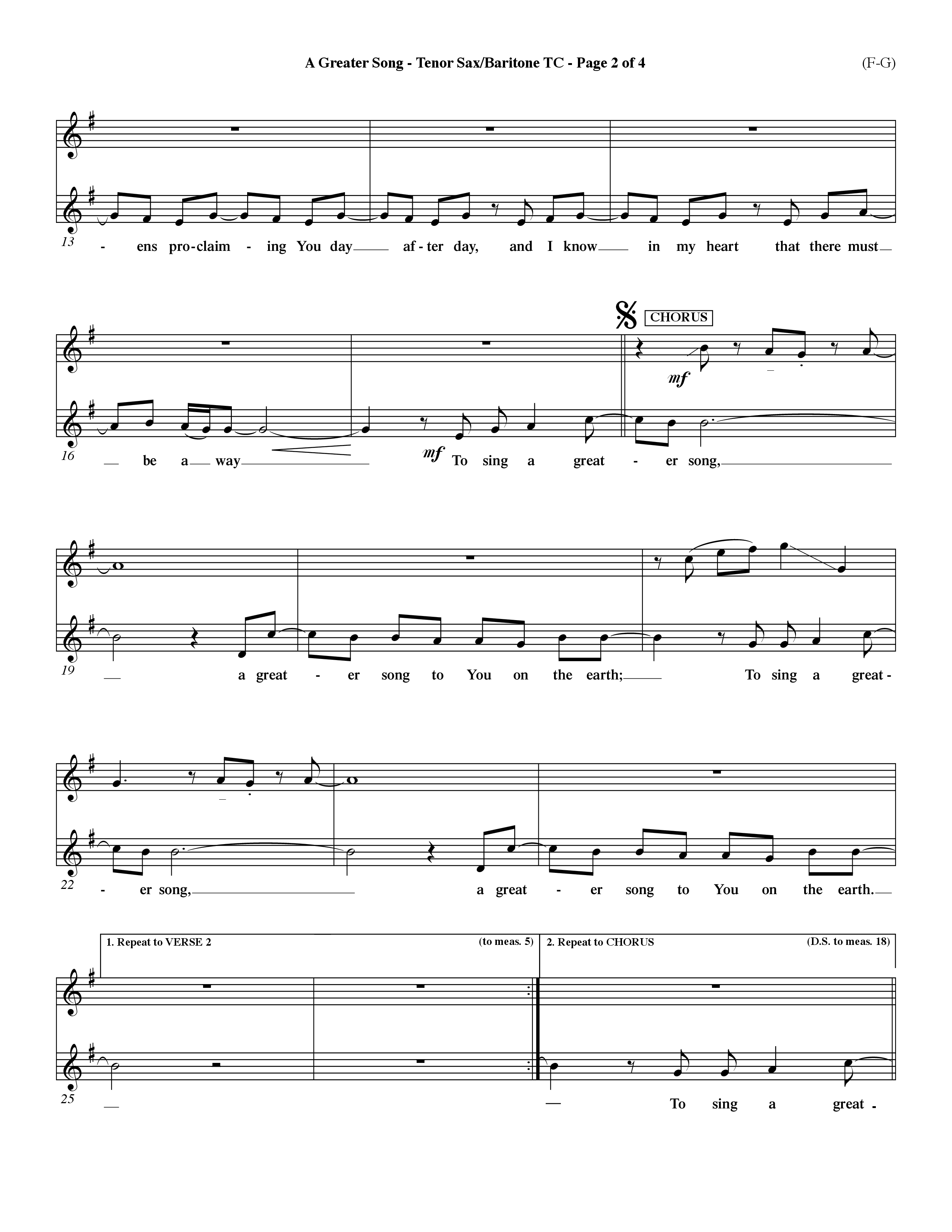 A Greater Song (Choral Anthem SATB) Tenor Sax/Baritone T.C. (Word Music Choral / Orch. Billy Payne)