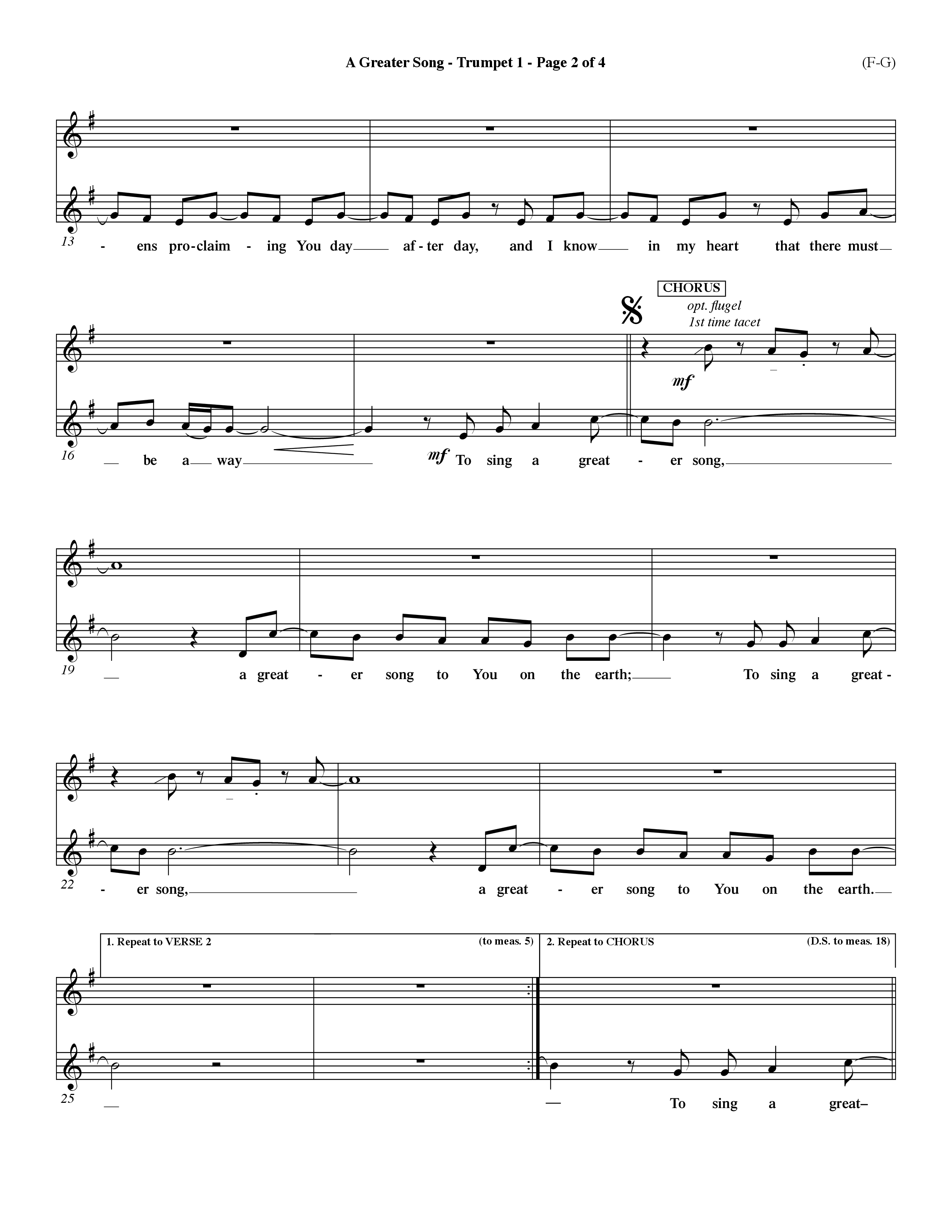 A Greater Song (Choral Anthem SATB) Trumpet 1 (Word Music Choral / Orch. Billy Payne)