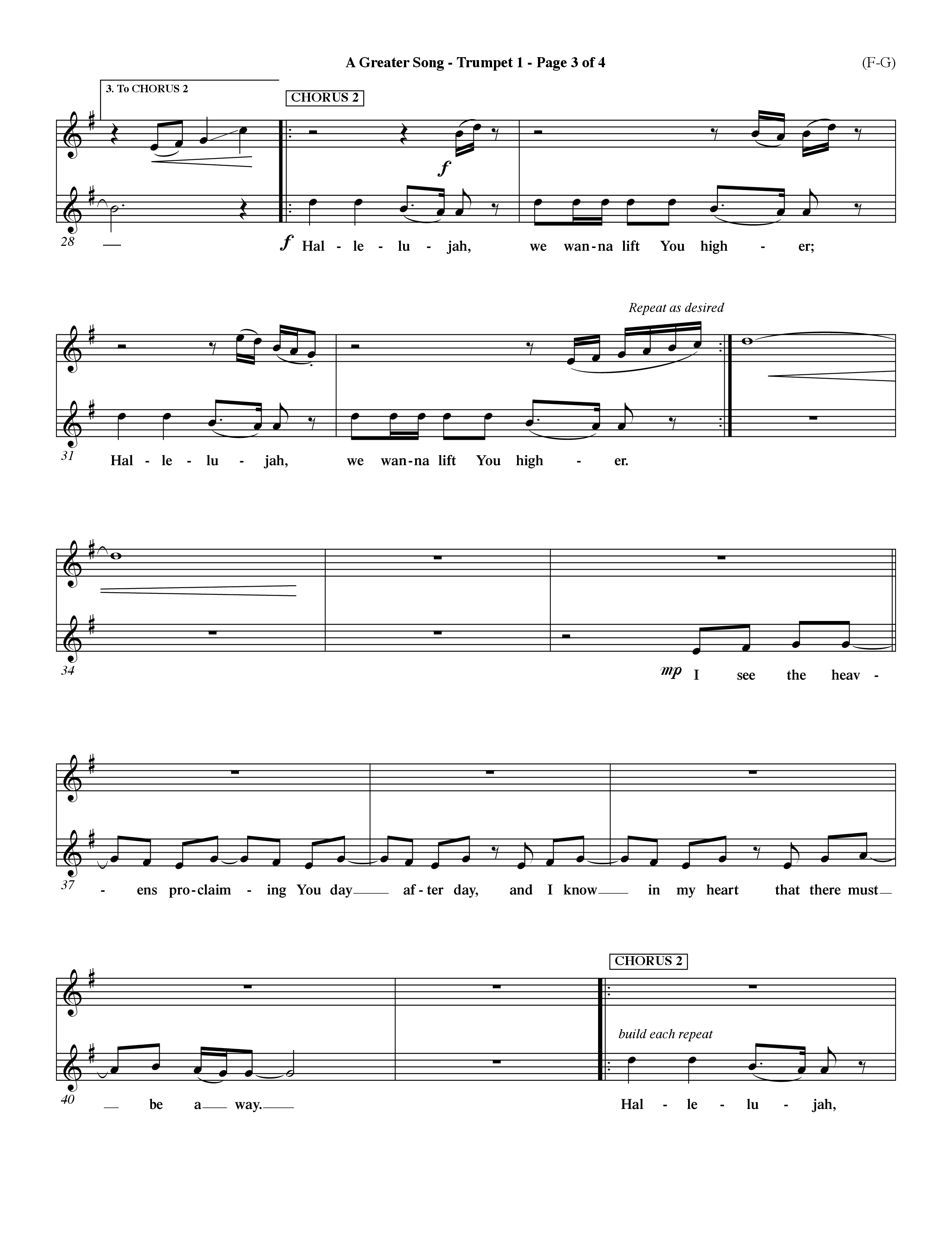 A Greater Song (Choral Anthem SATB) Trumpet 1 (Word Music Choral / Orch. Billy Payne)