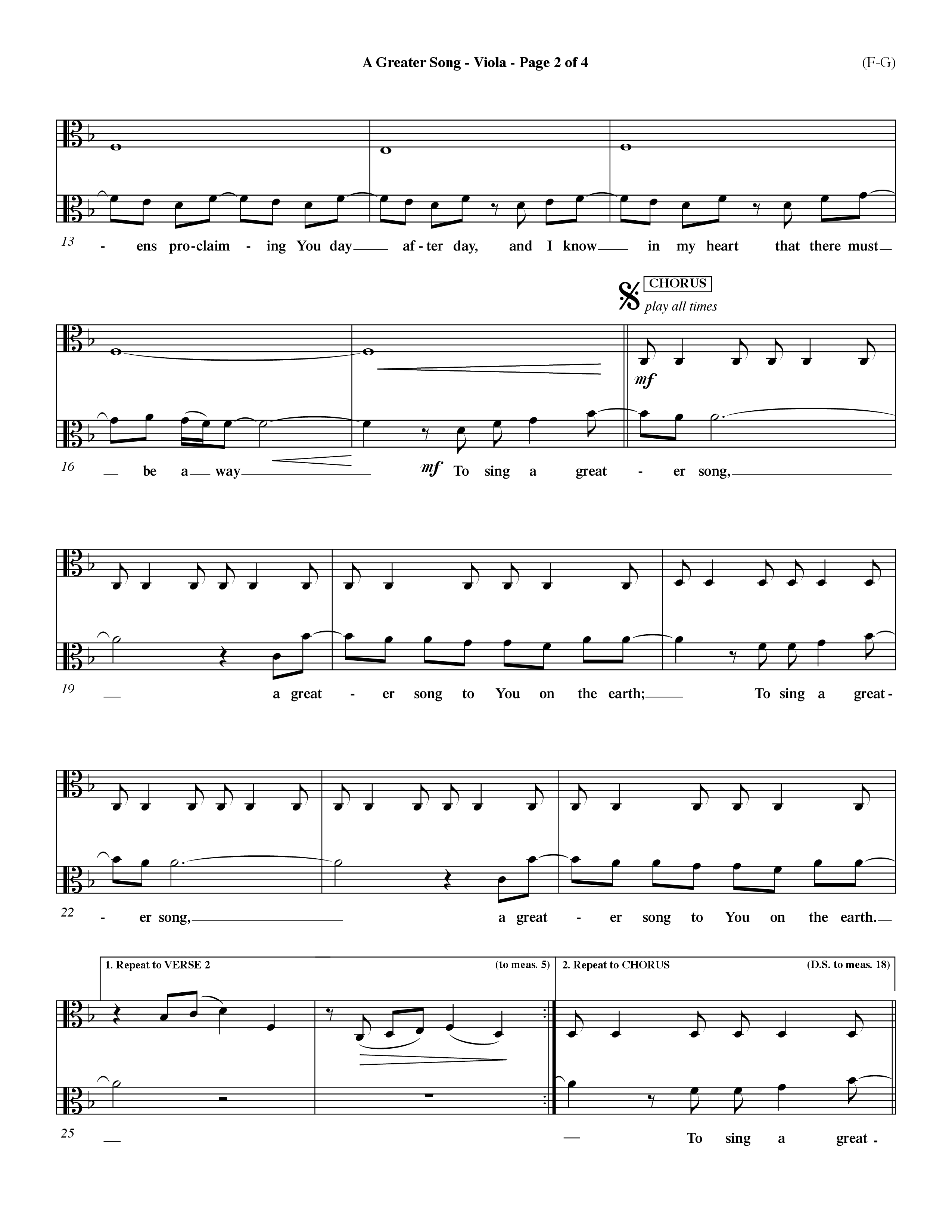 A Greater Song (Choral Anthem SATB) Viola (Word Music Choral / Orch. Billy Payne)
