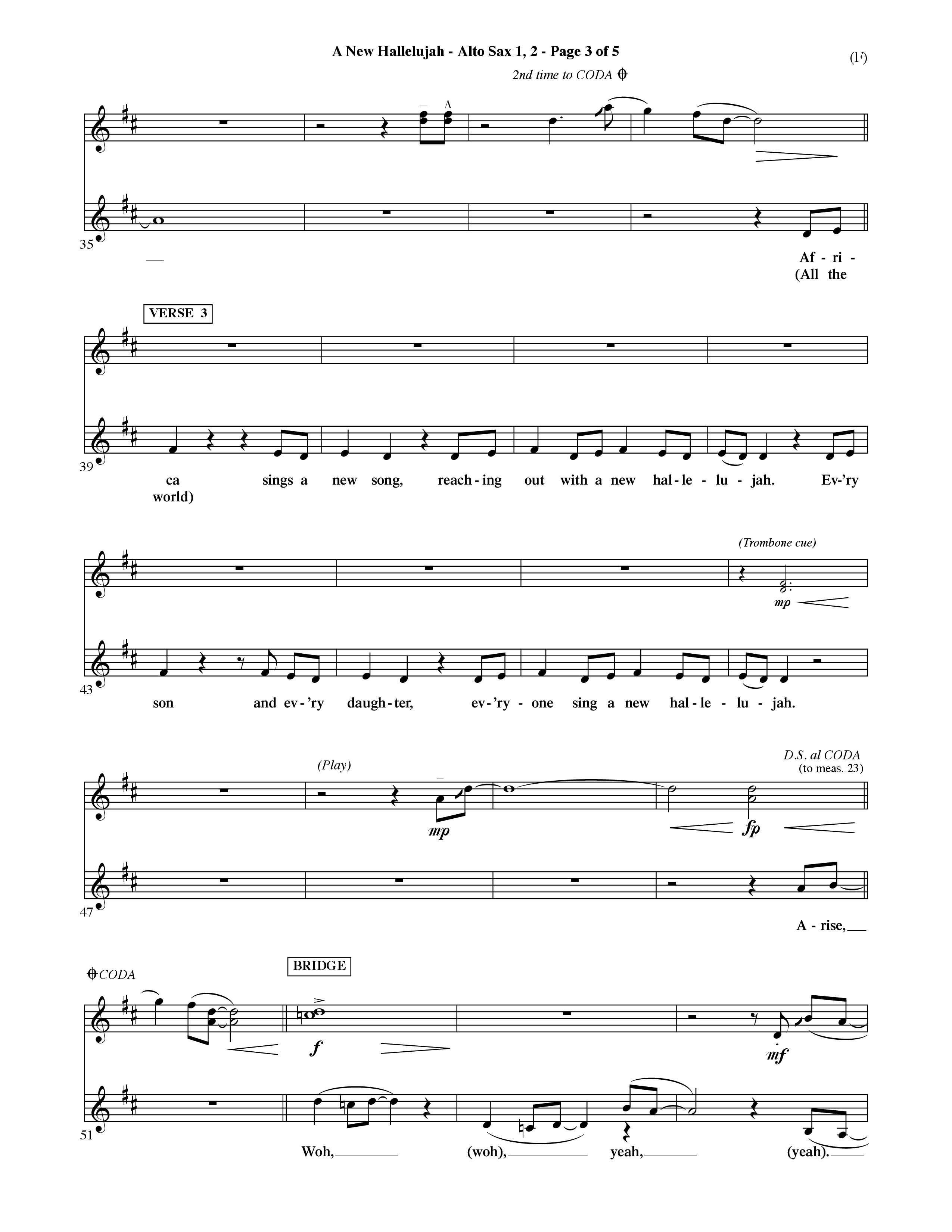 A New Hallelujah (Choral Anthem SATB) Alto Sax 1/2 (Word Music Choral / Arr. David Shipps)