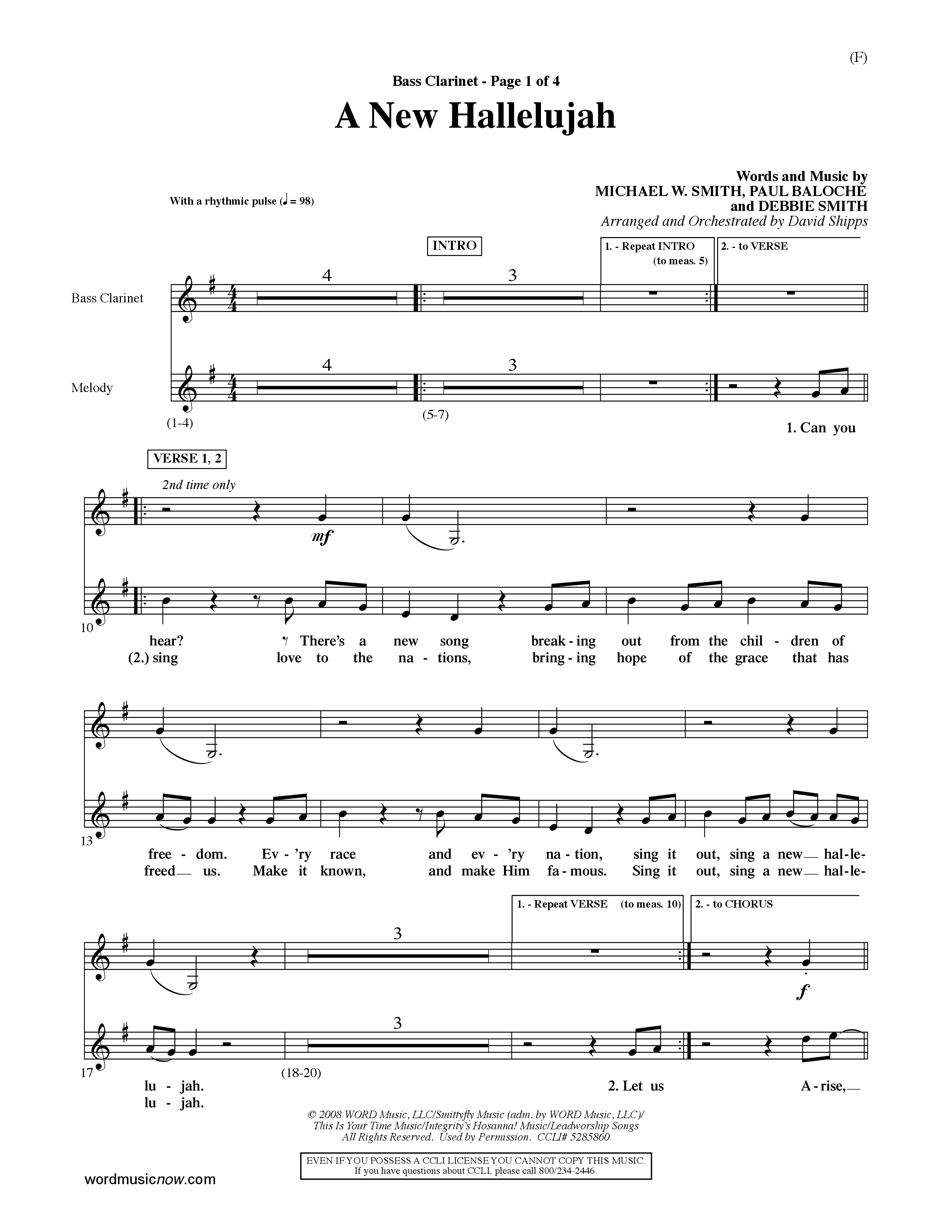A New Hallelujah (Choral Anthem SATB) Bass Clarinet (Word Music Choral / Arr. David Shipps)