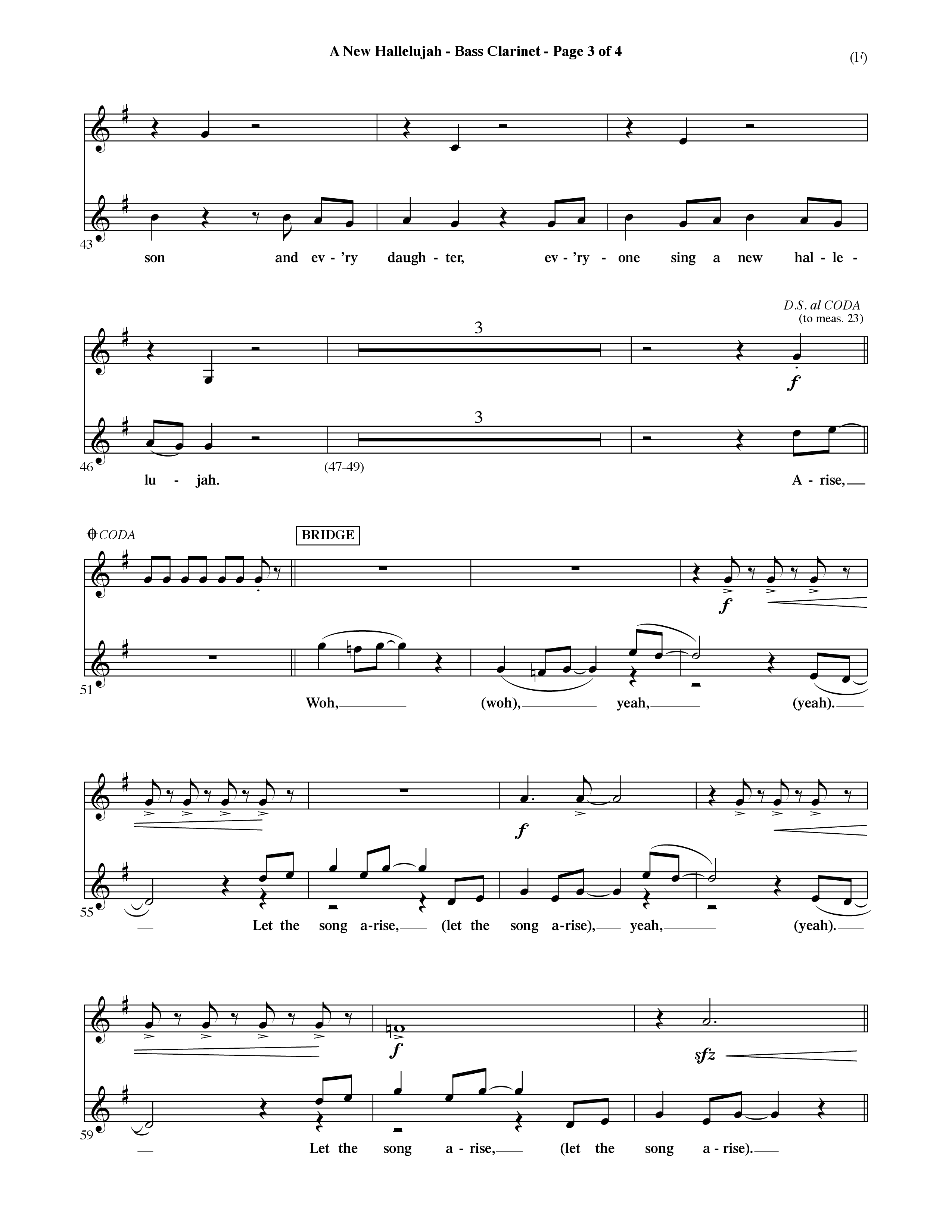 A New Hallelujah (Choral Anthem SATB) Bass Clarinet (Word Music Choral / Arr. David Shipps)
