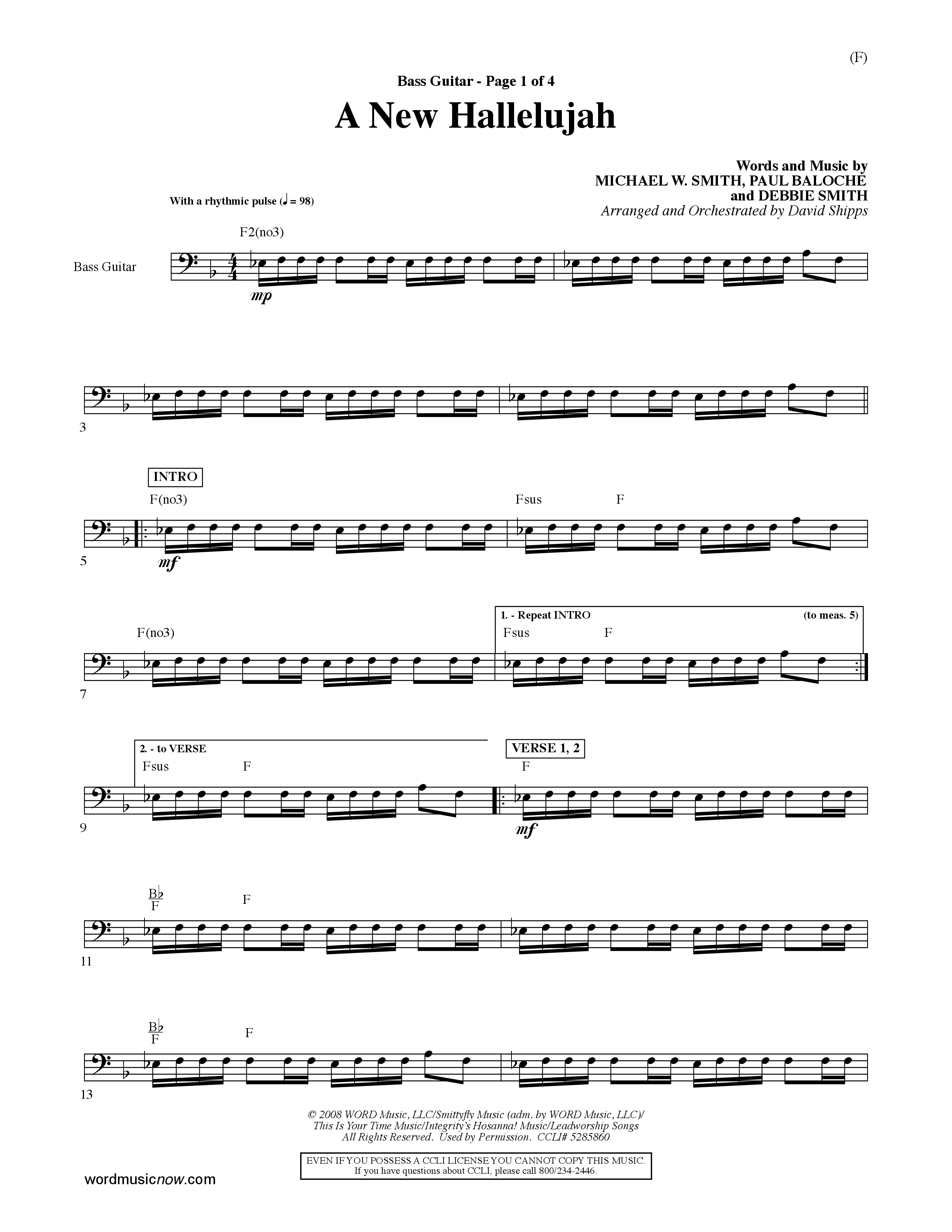 A New Hallelujah (Choral Anthem SATB) Bass Guitar (Word Music Choral / Arr. David Shipps)