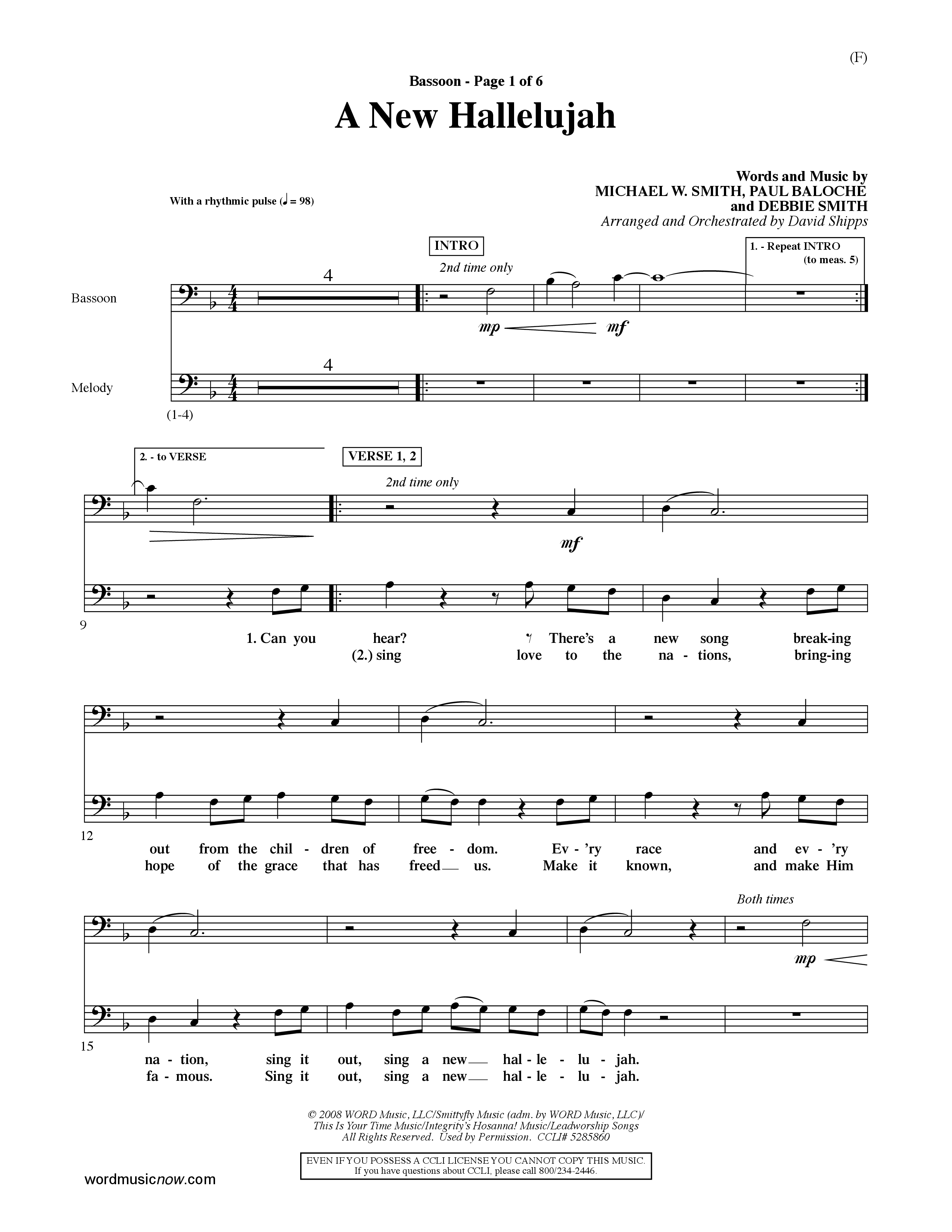 A New Hallelujah (Choral Anthem SATB) Bassoon (Word Music Choral / Arr. David Shipps)