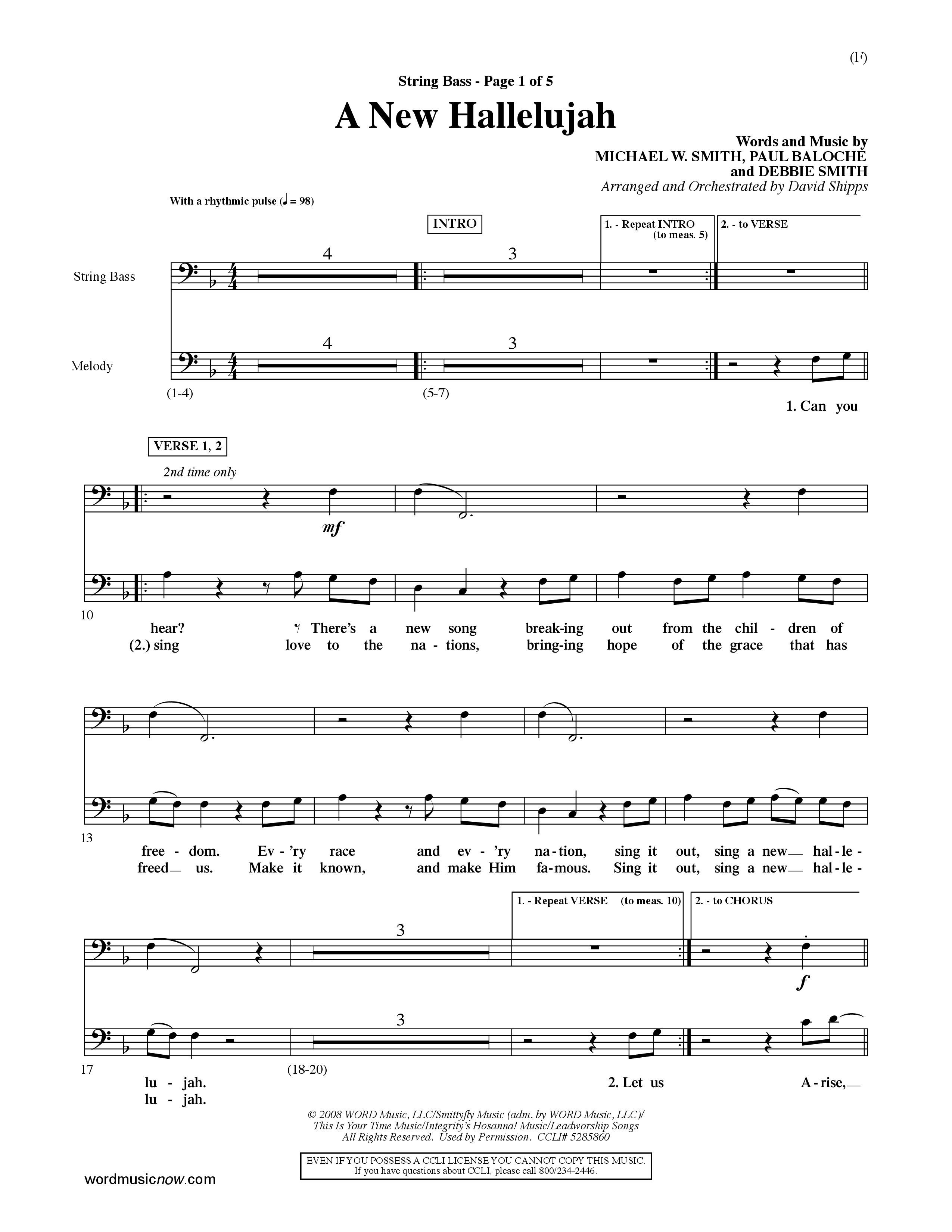 A New Hallelujah (Choral Anthem SATB) Double Bass (Word Music Choral / Arr. David Shipps)