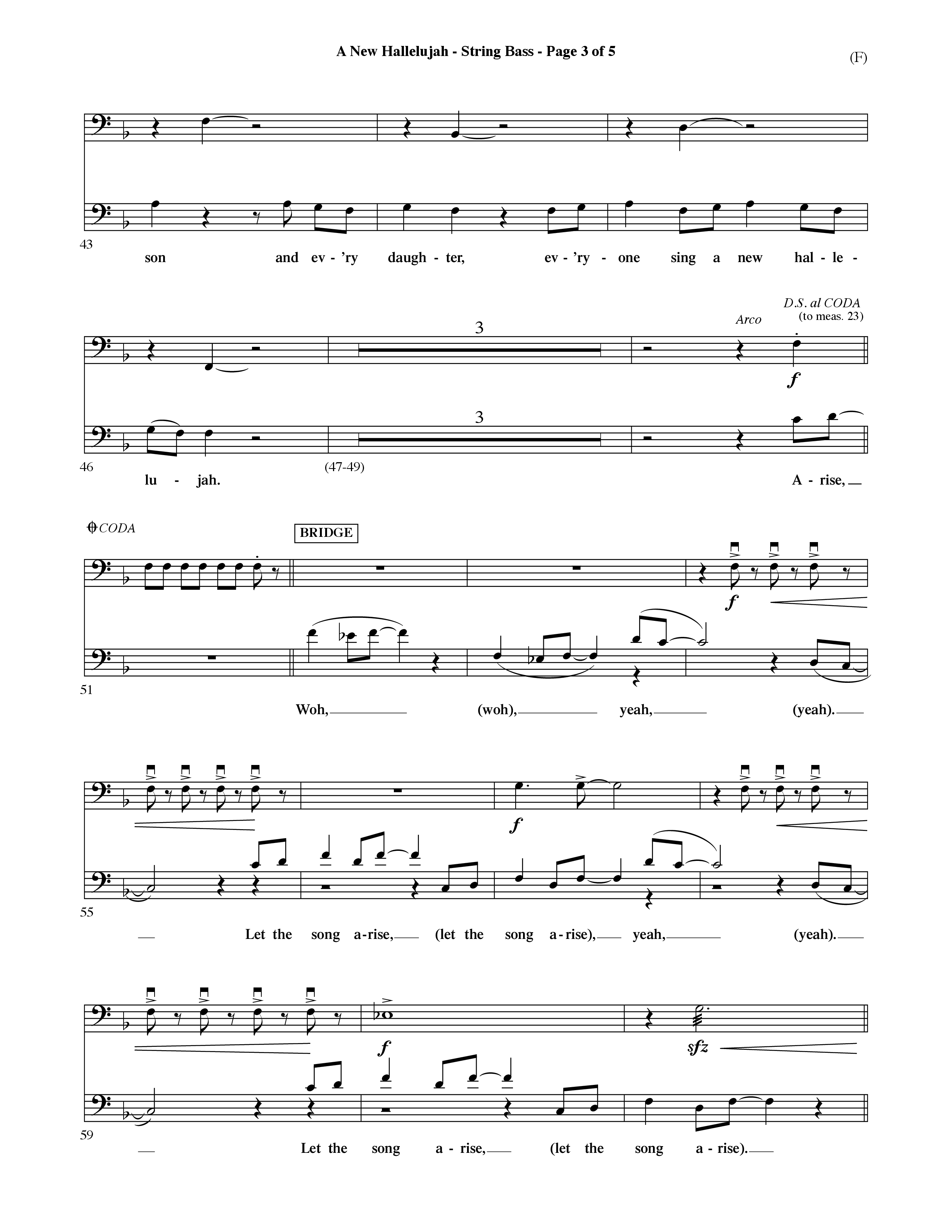 A New Hallelujah (Choral Anthem SATB) Double Bass (Word Music Choral / Arr. David Shipps)