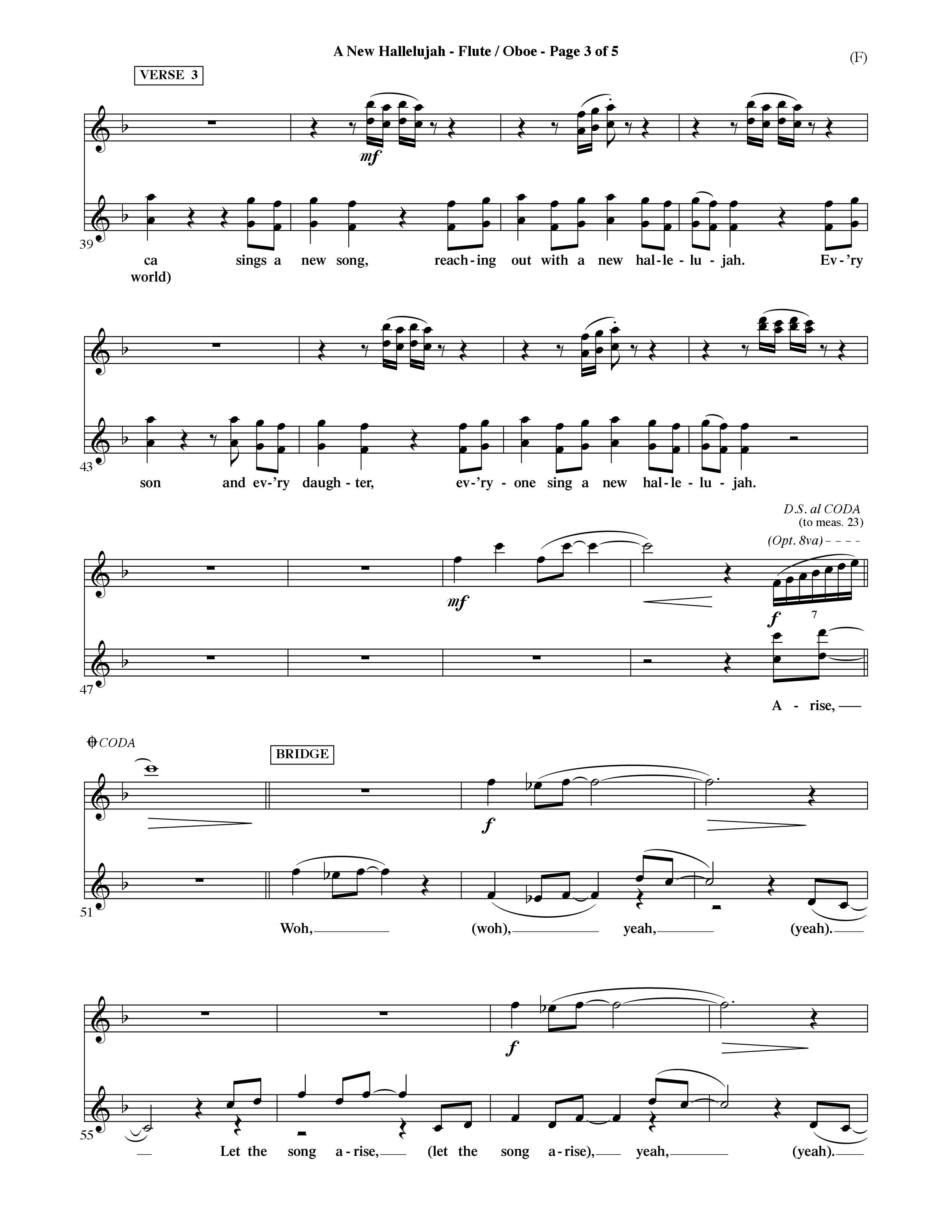 A New Hallelujah (Choral Anthem SATB) Flute/Oboe (Word Music Choral / Arr. David Shipps)