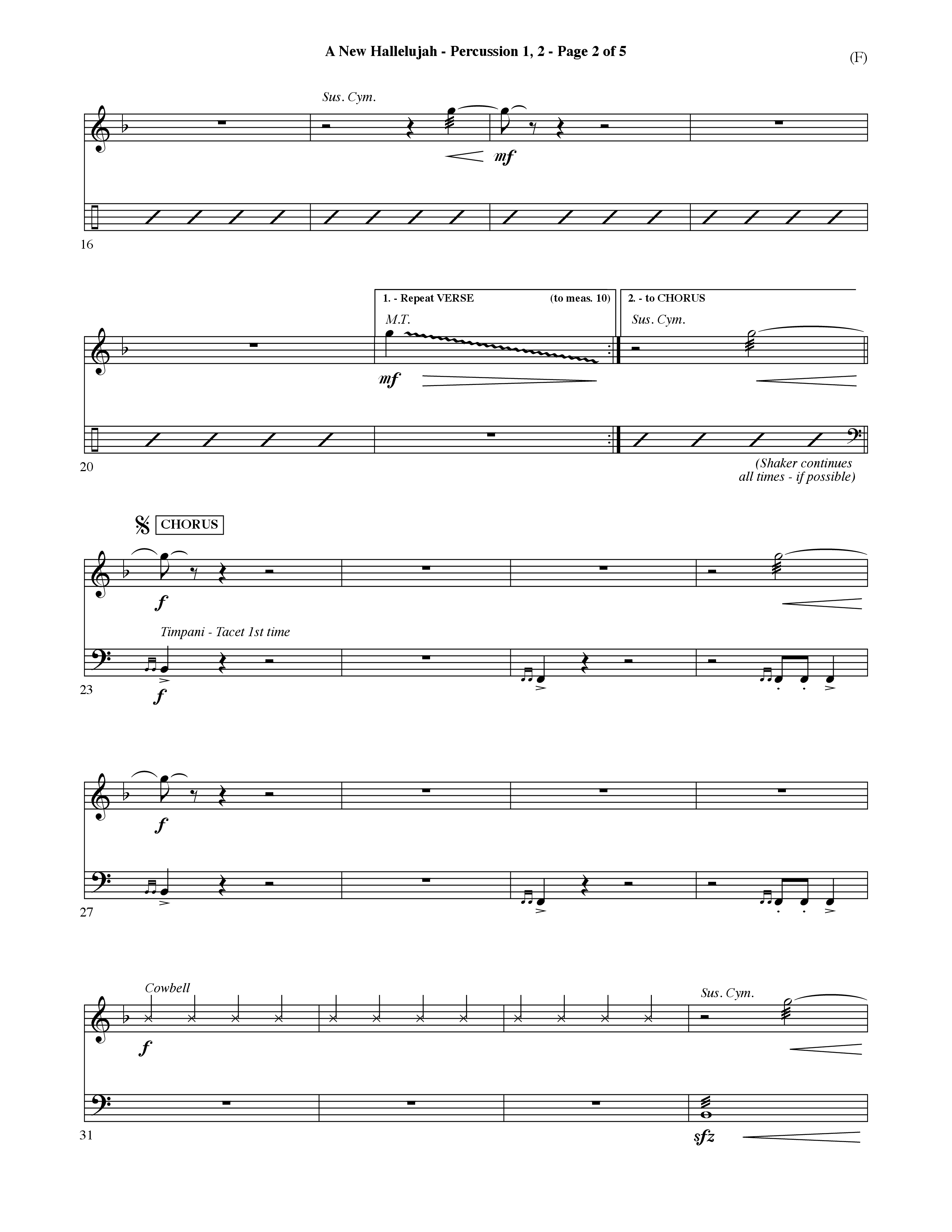 A New Hallelujah (Choral Anthem SATB) Percussion 1/2 (Word Music Choral / Arr. David Shipps)