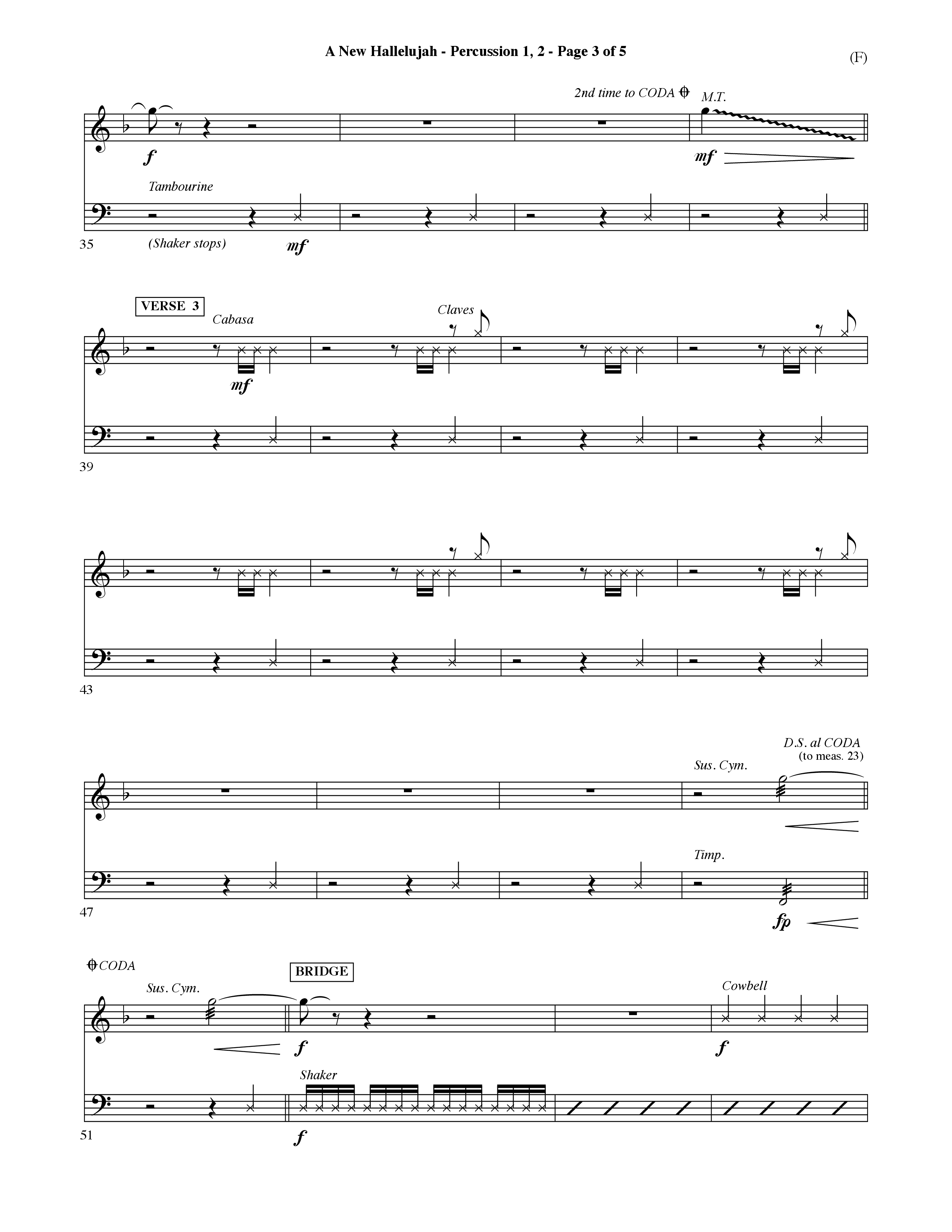 A New Hallelujah (Choral Anthem SATB) Percussion 1/2 (Word Music Choral / Arr. David Shipps)