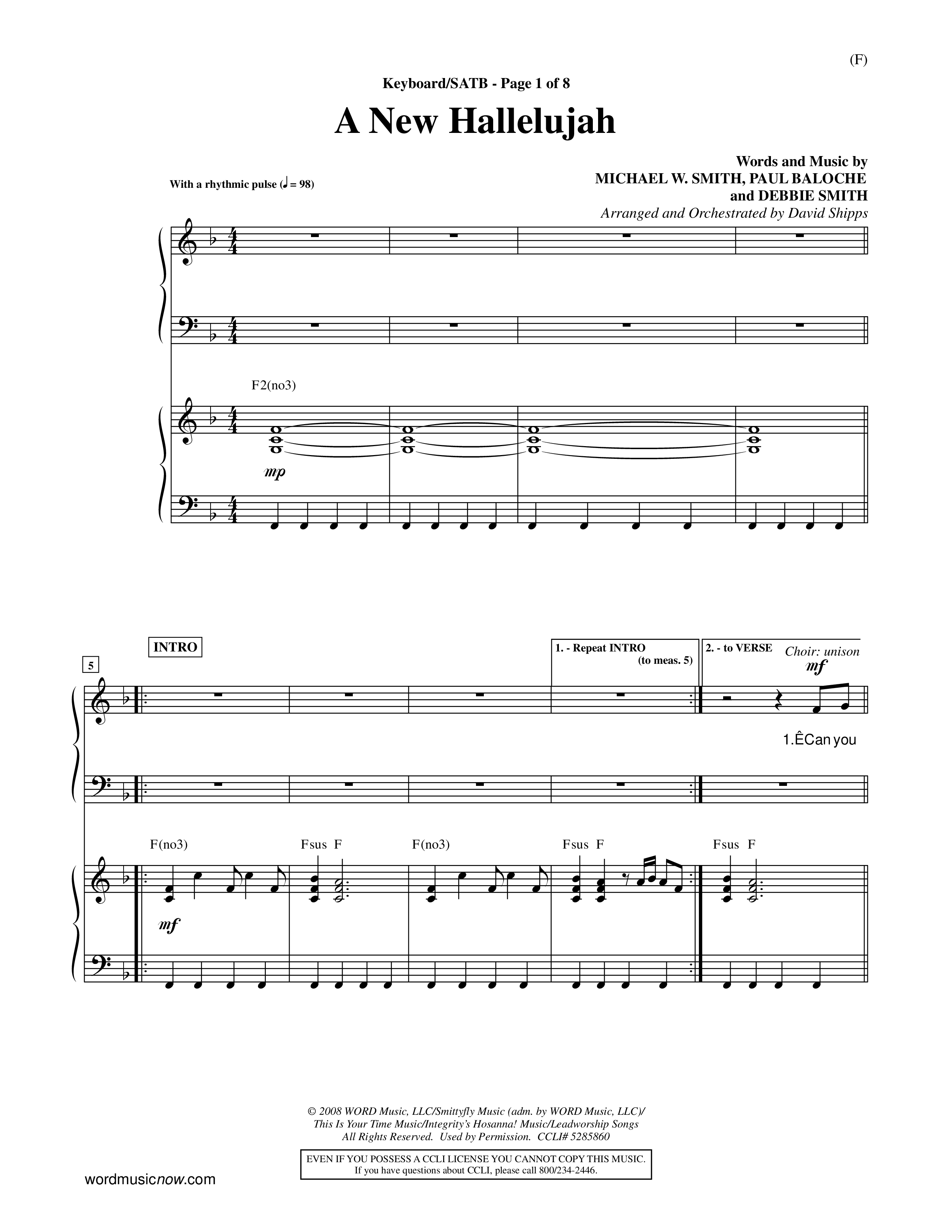 A New Hallelujah (Choral Anthem SATB) Keyboard/Vocal (SATB) (Word Music Choral / Arr. David Shipps)