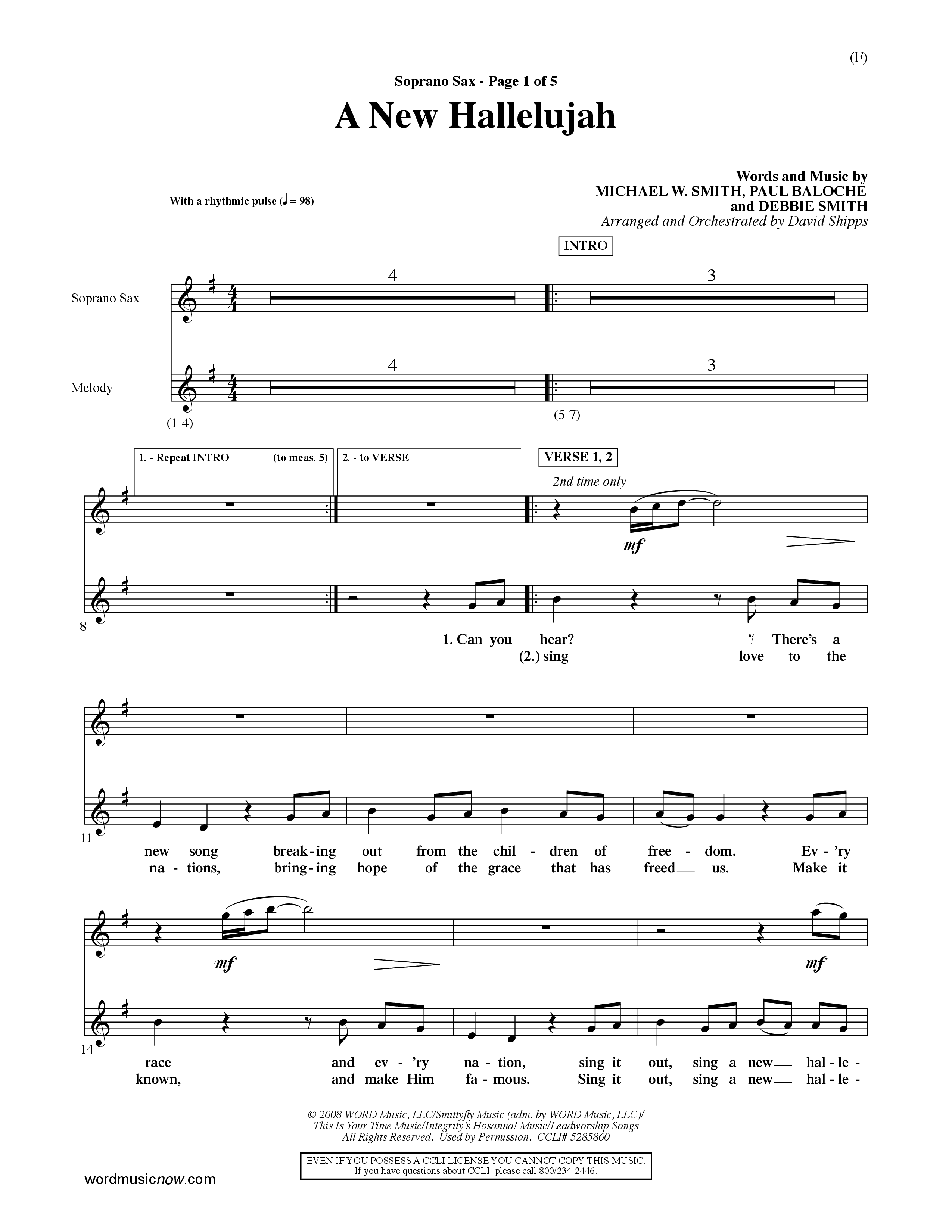 A New Hallelujah (Choral Anthem SATB) Saxophone (Word Music Choral / Arr. David Shipps)