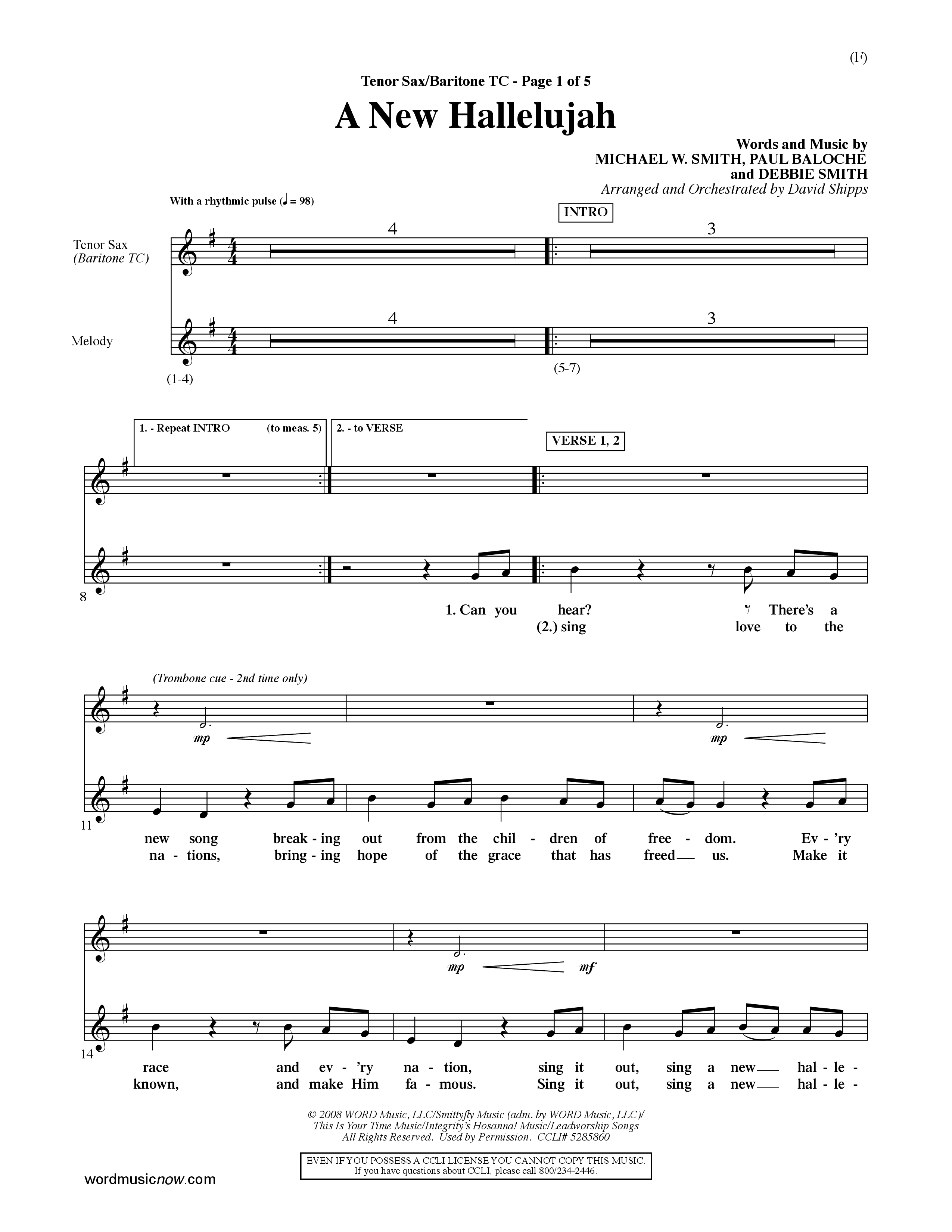 A New Hallelujah (Choral Anthem SATB) Tenor Sax/Baritone T.C. (Word Music Choral / Arr. David Shipps)
