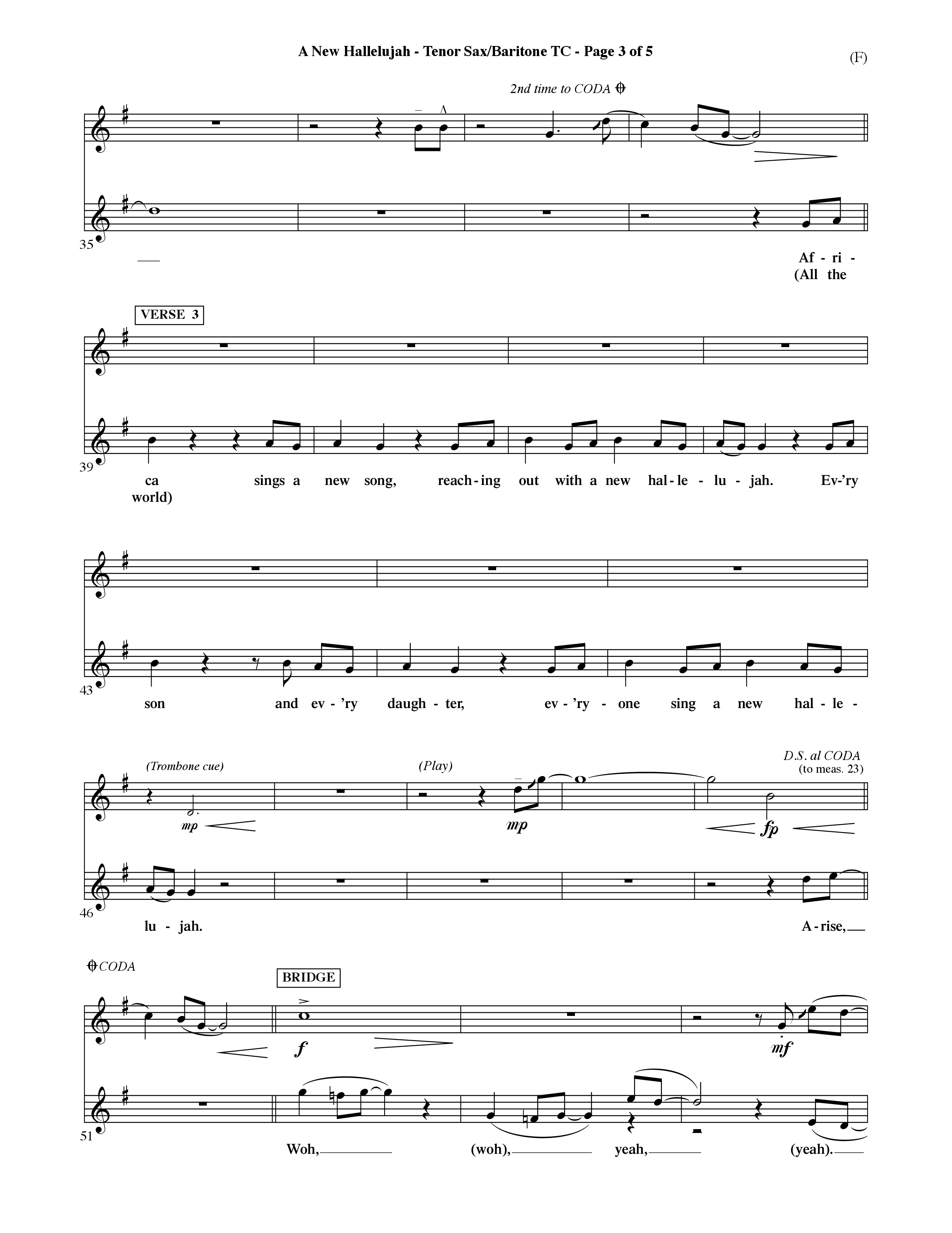 A New Hallelujah (Choral Anthem SATB) Tenor Sax/Baritone T.C. (Word Music Choral / Arr. David Shipps)