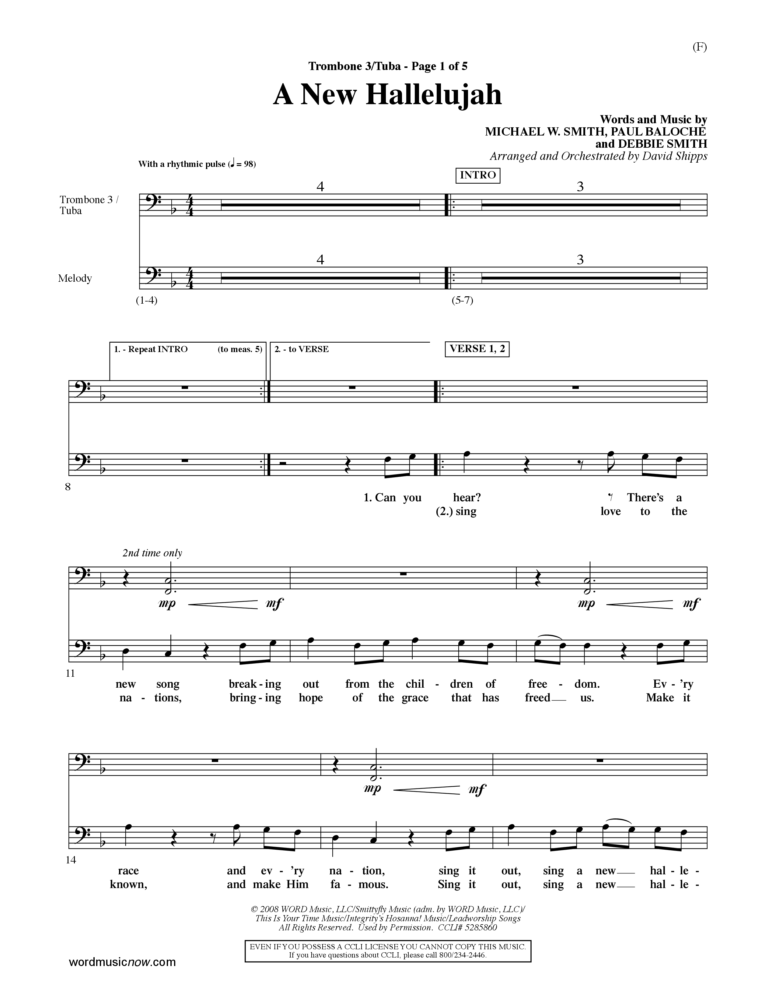 A New Hallelujah (Choral Anthem SATB) Trombone 3/Tuba (Word Music Choral / Arr. David Shipps)
