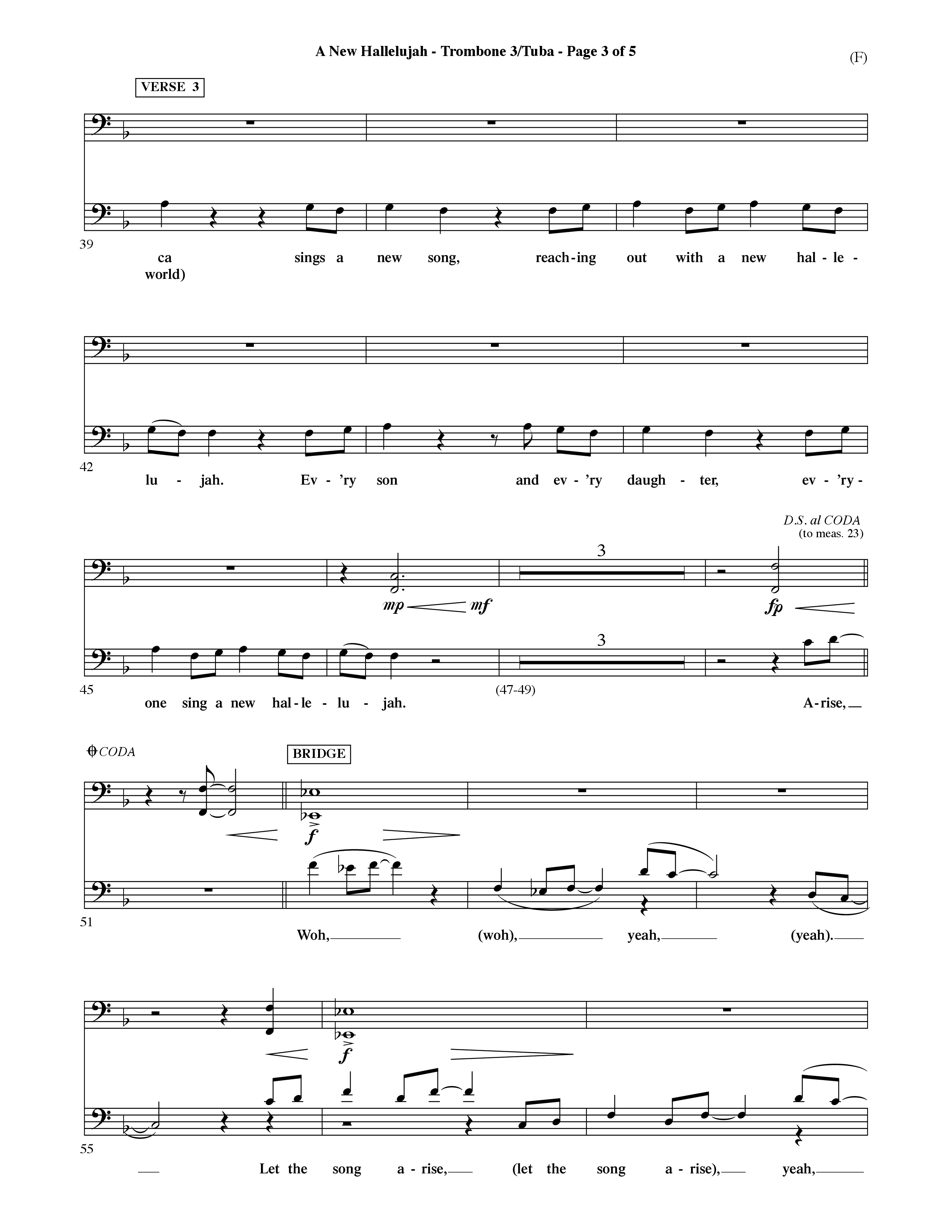A New Hallelujah (Choral Anthem SATB) Trombone 3/Tuba (Word Music Choral / Arr. David Shipps)