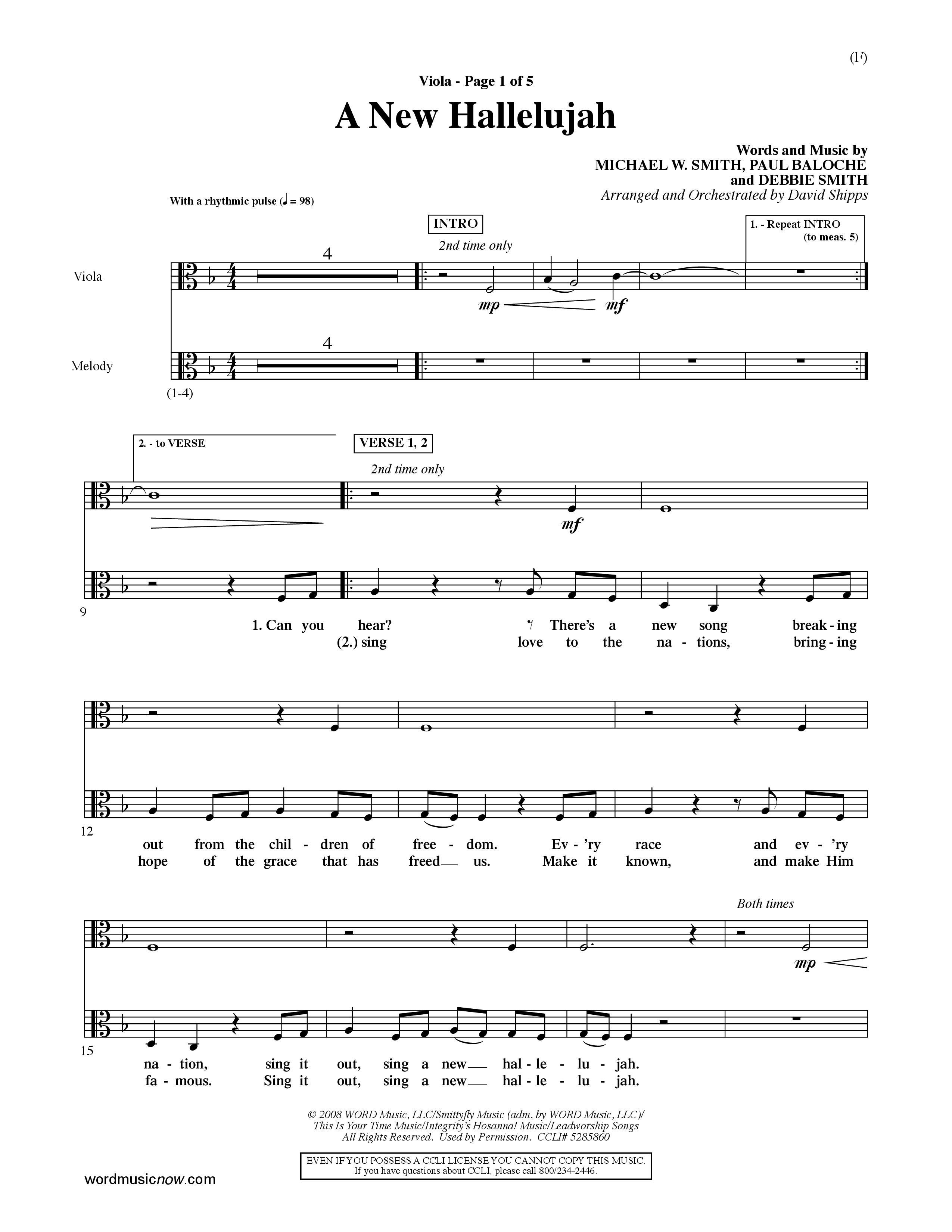 A New Hallelujah (Choral Anthem SATB) Viola (Word Music Choral / Arr. David Shipps)