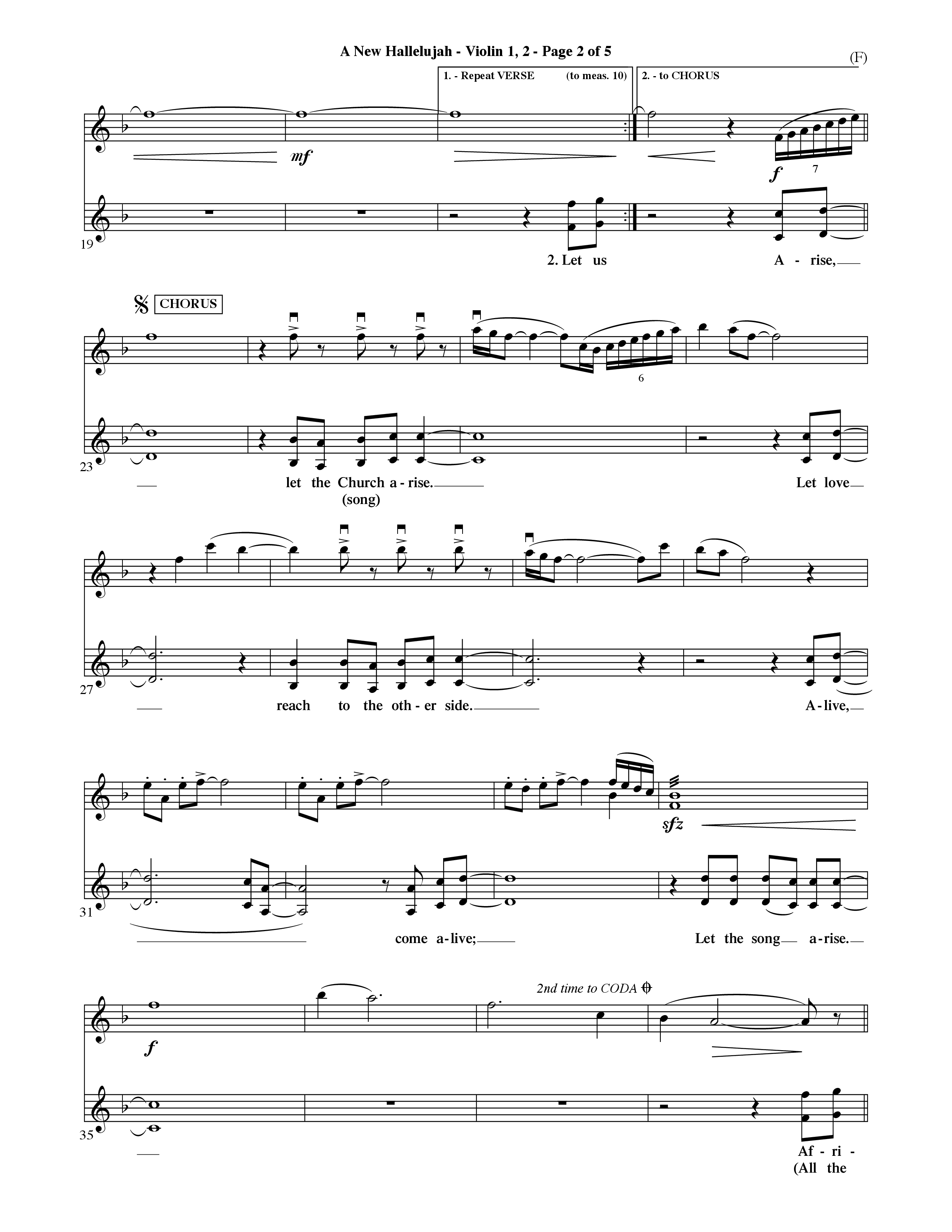 A New Hallelujah (Choral Anthem SATB) Violin 1/2 (Word Music Choral / Arr. David Shipps)