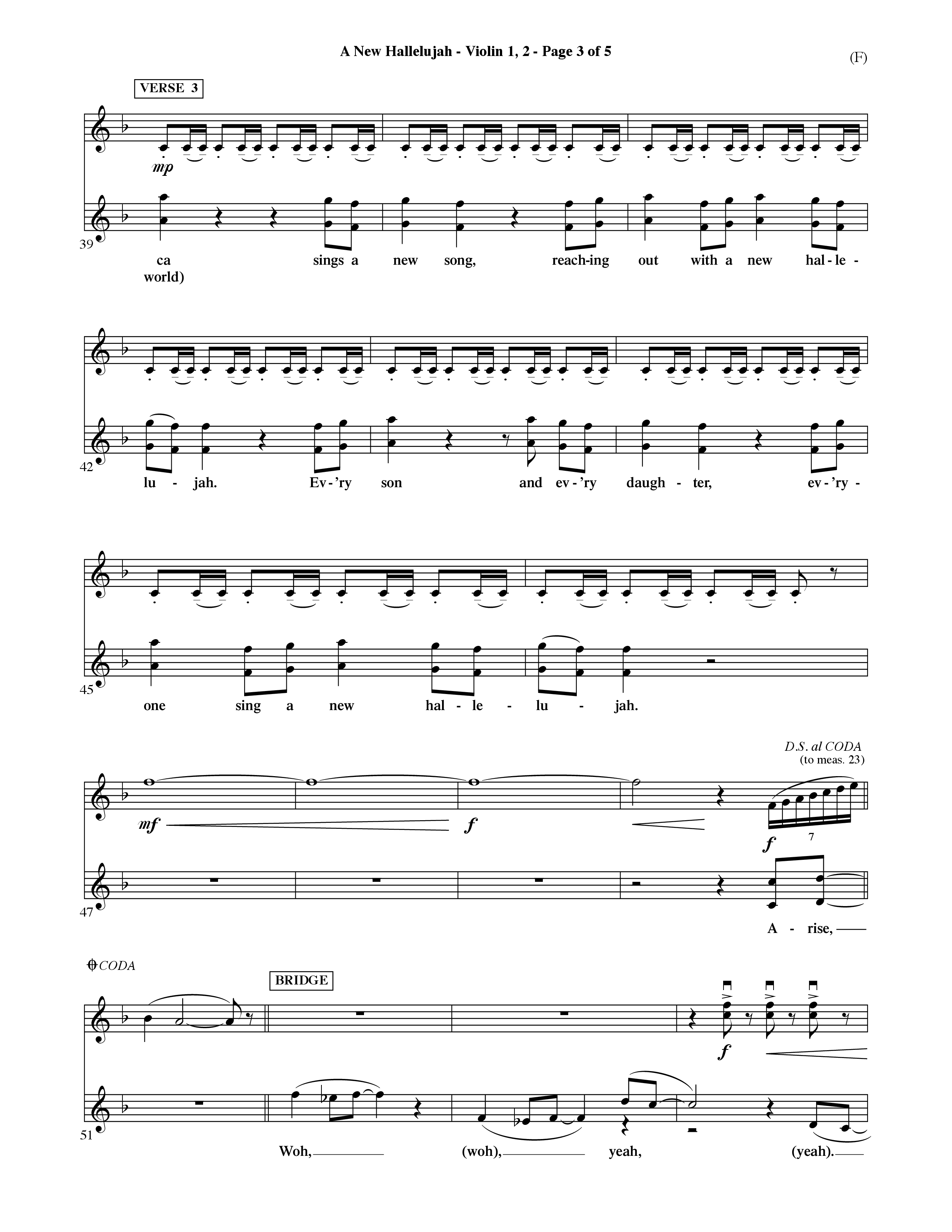 A New Hallelujah (Choral Anthem SATB) Violin 1/2 (Word Music Choral / Arr. David Shipps)