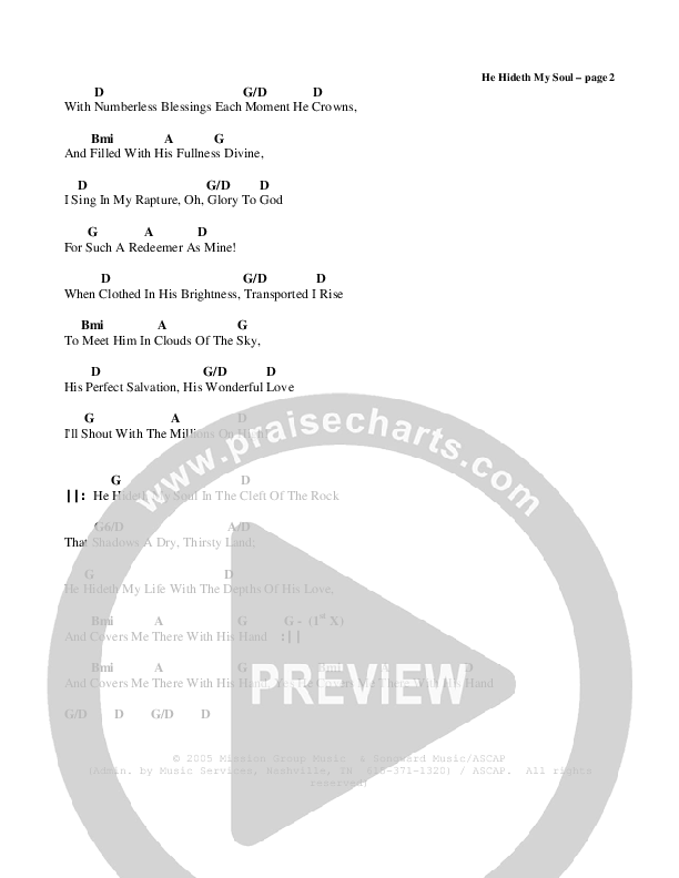 He Hideth My Soul Chord Chart (Scott Wesley Brown)