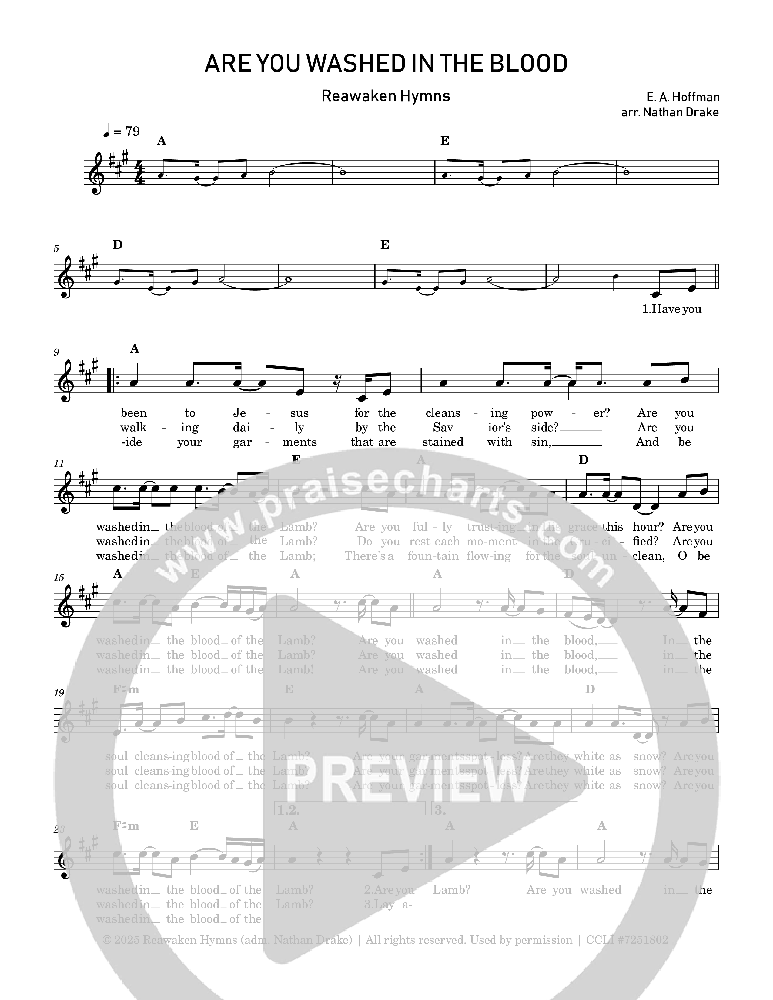Are You Washed In The Blood Lead Sheet Melody (Reawaken Hymns)