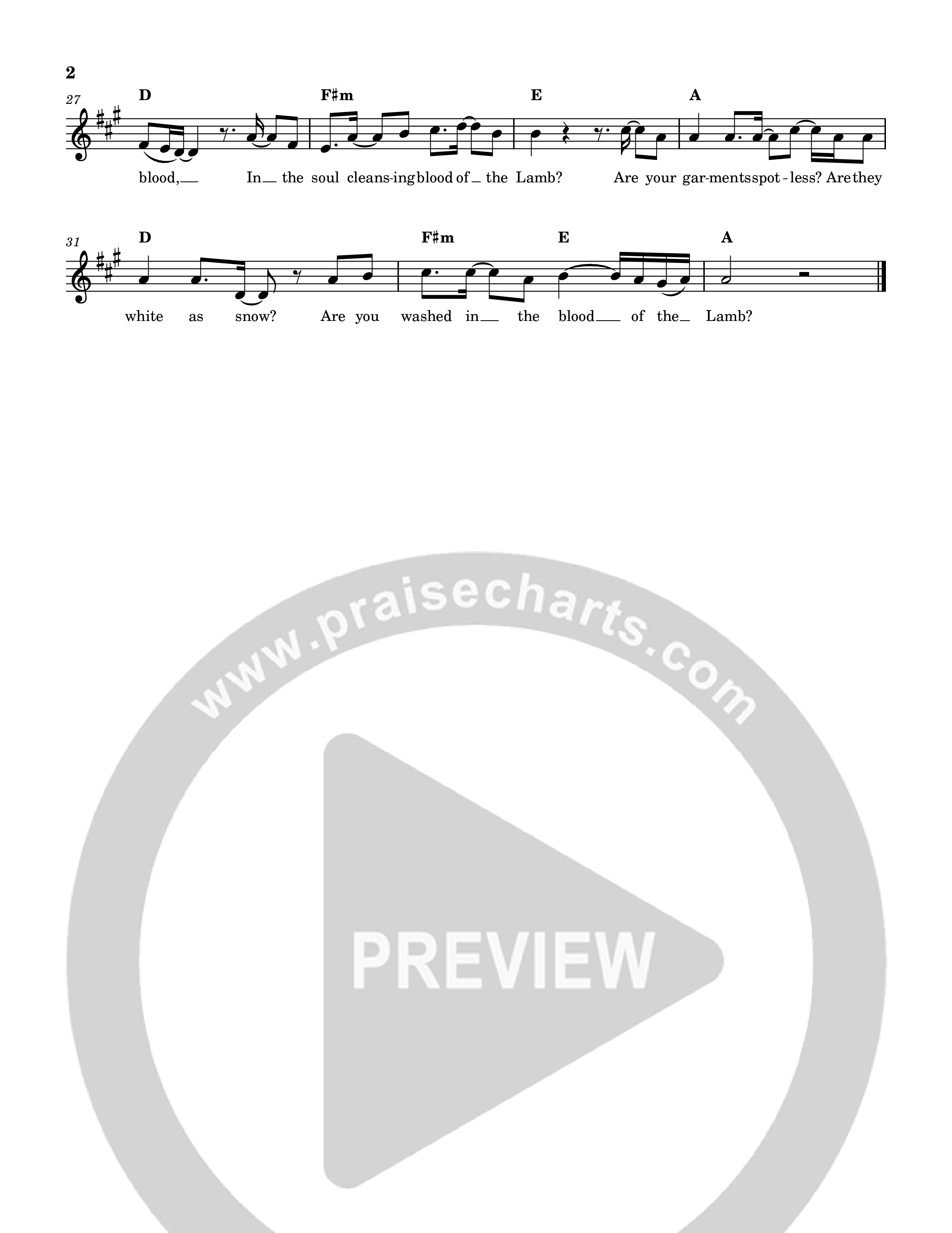 Are You Washed In The Blood Lead Sheet Melody (Reawaken Hymns)