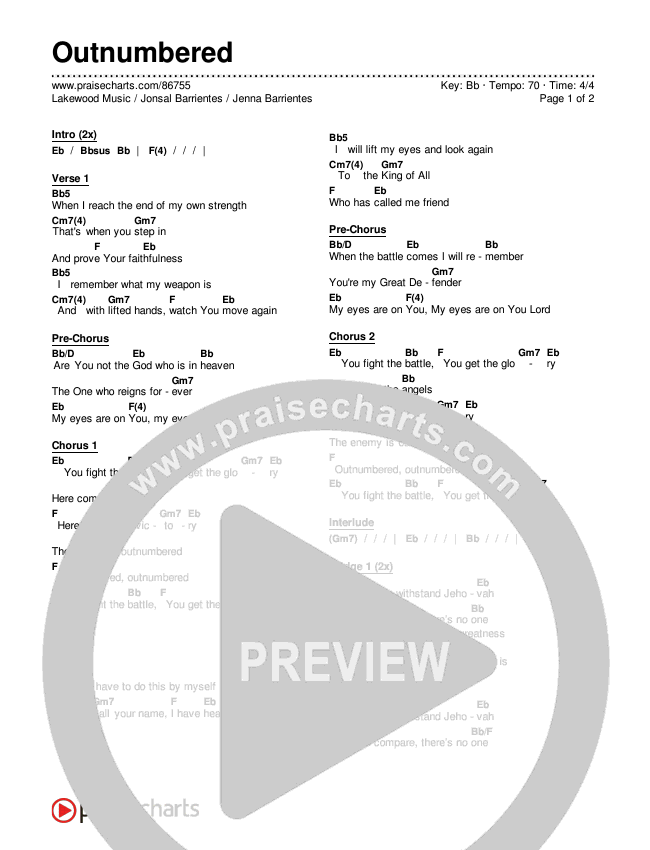 Outnumbered Chords & Lyrics (Lakewood Music / Jonsal Barrientes / Jenna Barrientes)