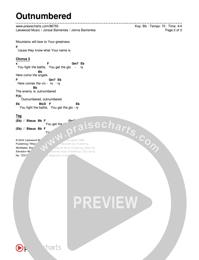 Outnumbered Chords & Lyrics (Lakewood Music / Jonsal Barrientes / Jenna Barrientes)