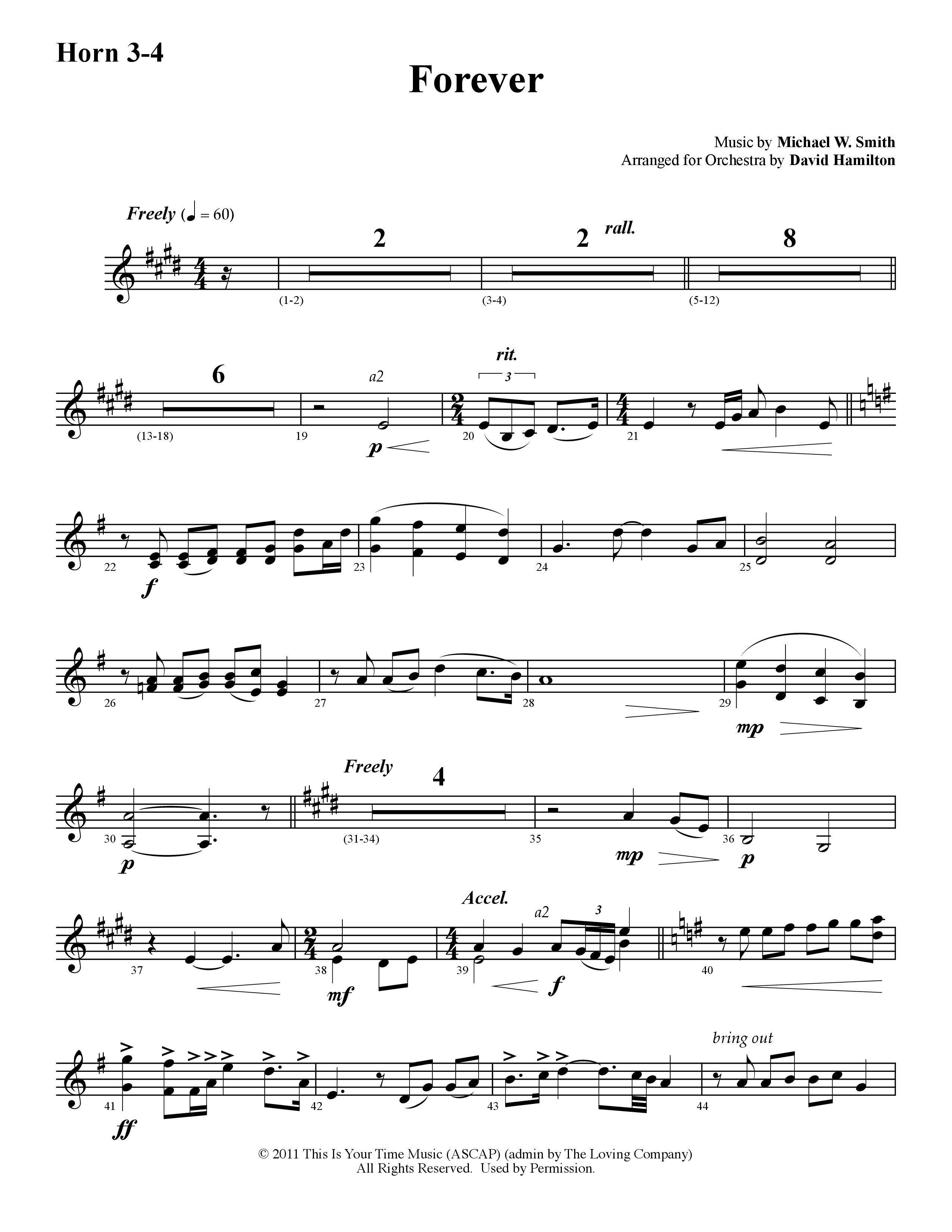 Forever (Instrumental) French Horn 3 (Word Music / Arr. David Hamilton)