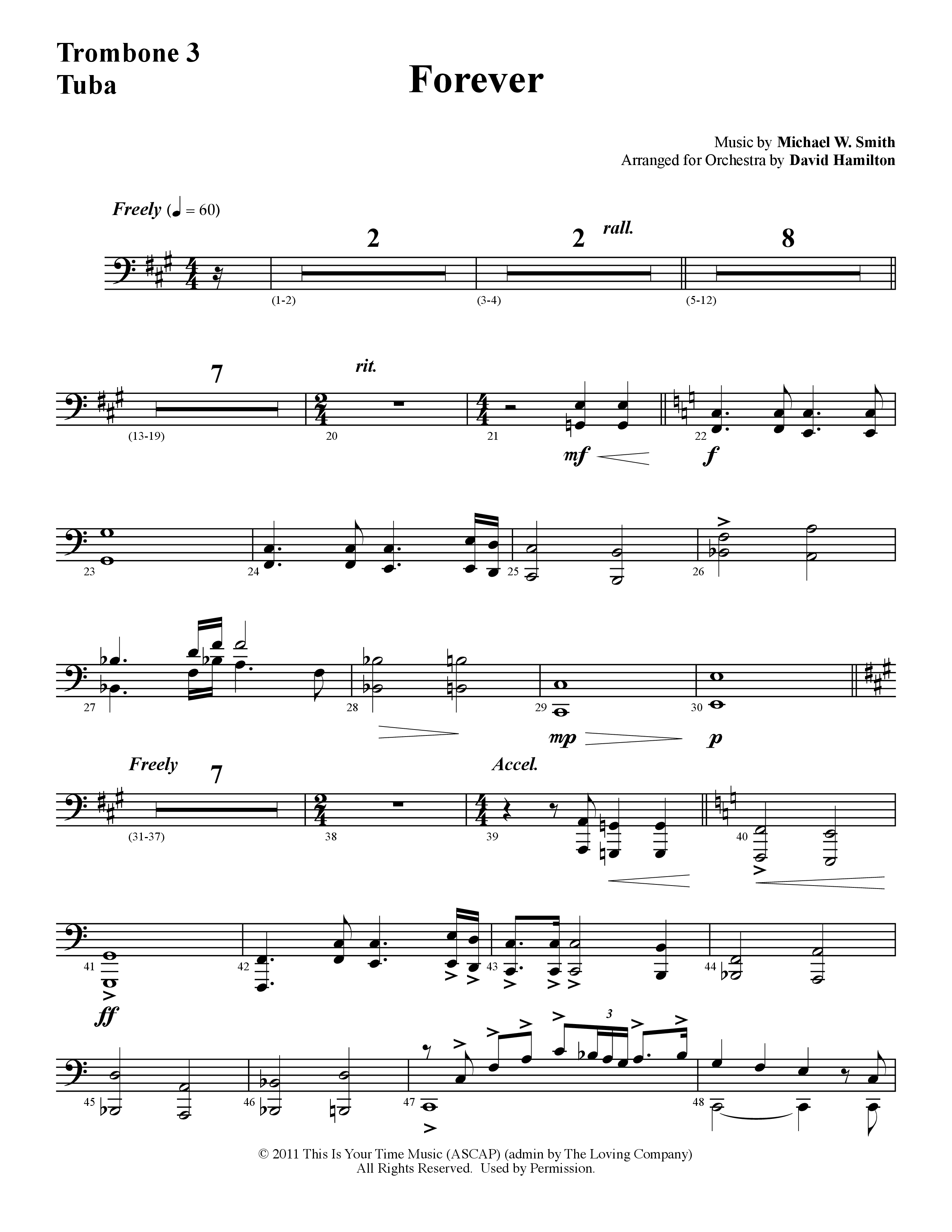 Forever (Instrumental) Trombone 3/Tuba (Word Music / Arr. David Hamilton)